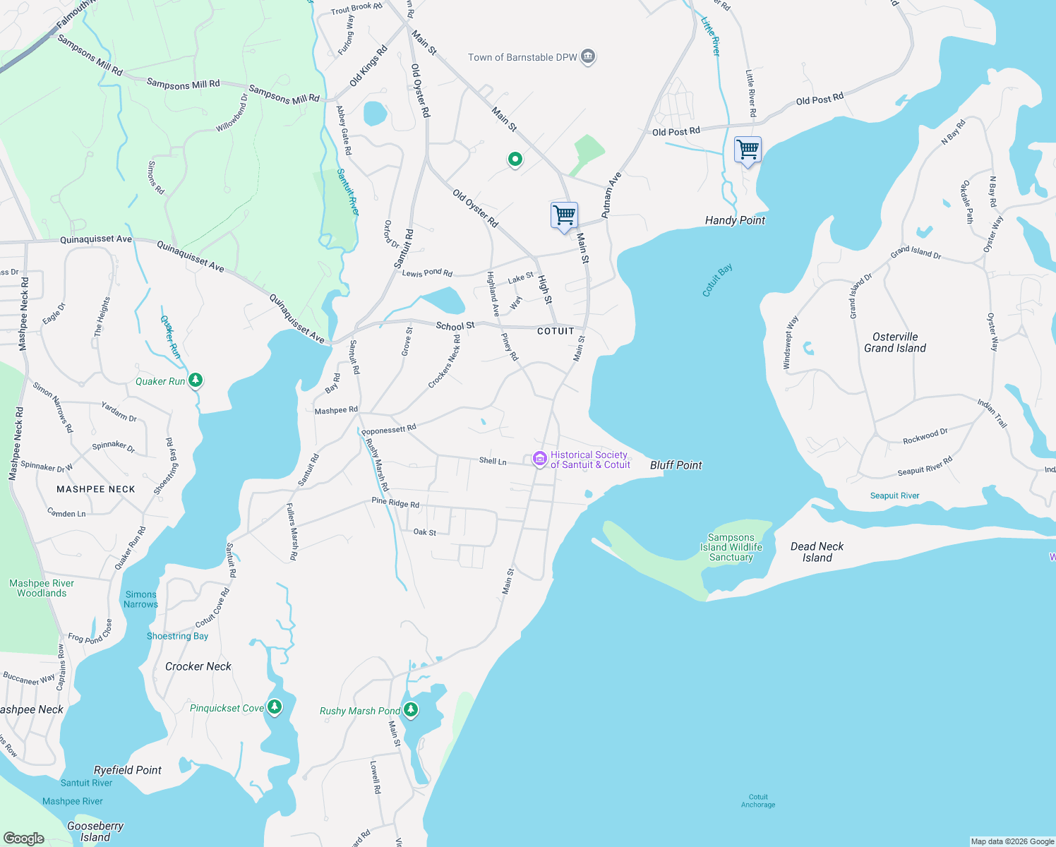 map of restaurants, bars, coffee shops, grocery stores, and more near 1077 Main Street in Barnstable