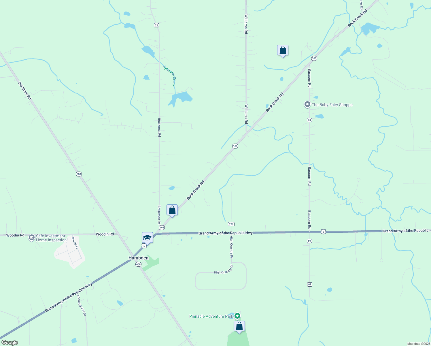 map of restaurants, bars, coffee shops, grocery stores, and more near 14181 Rock Creek Road in Chardon