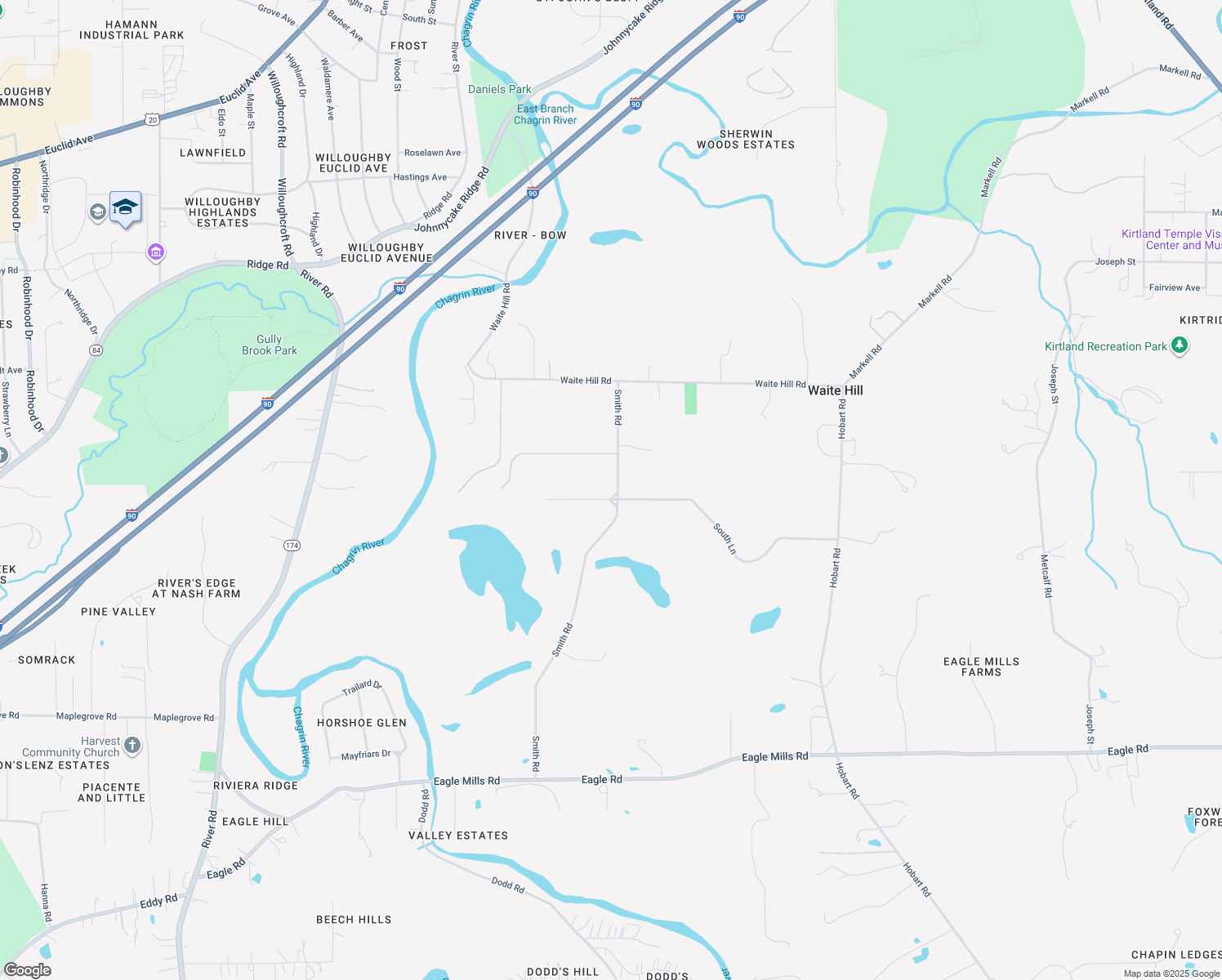 map of restaurants, bars, coffee shops, grocery stores, and more near 9494 Smith Road in Willoughby