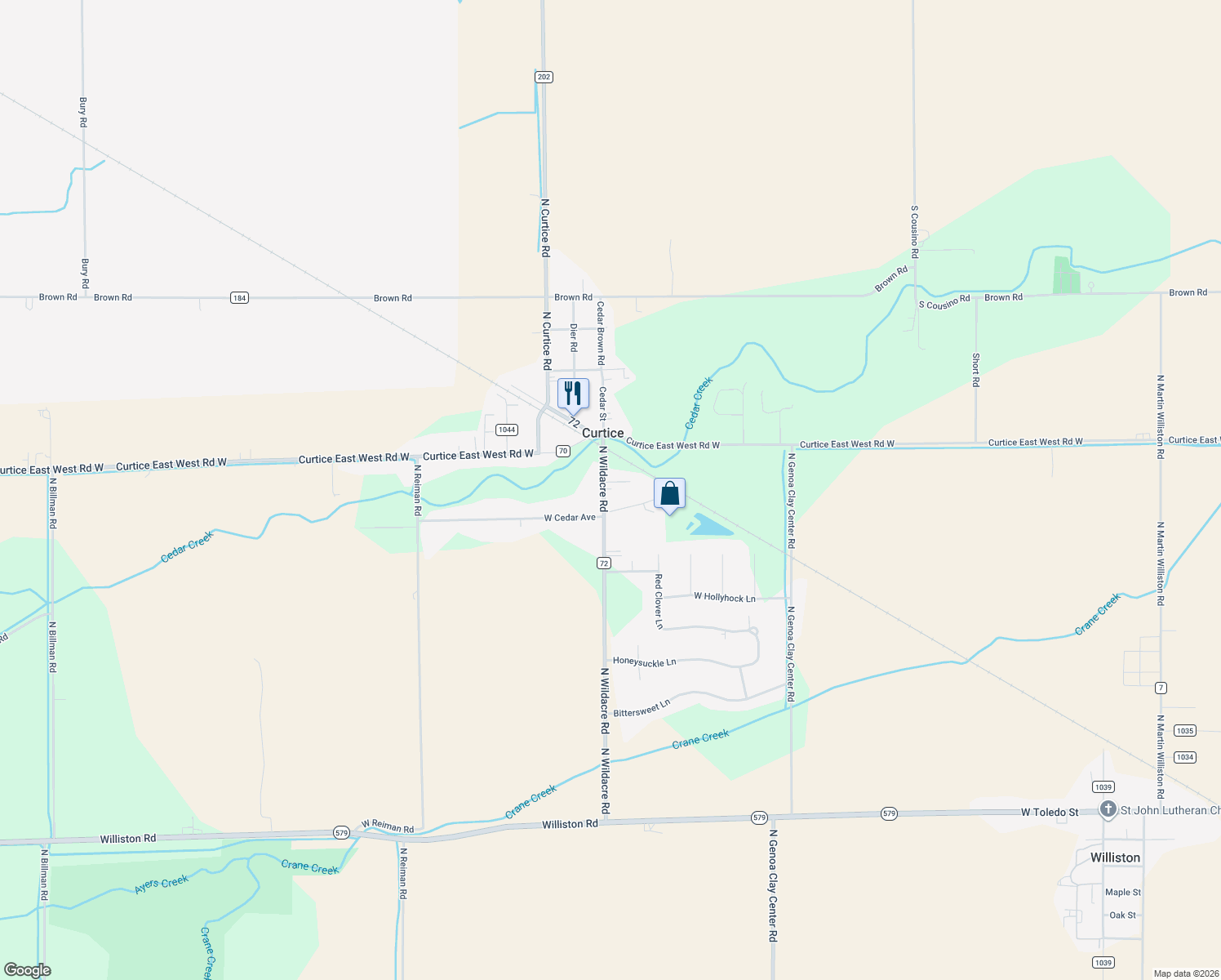 map of restaurants, bars, coffee shops, grocery stores, and more near 6897 North Wildacre Road in Curtice