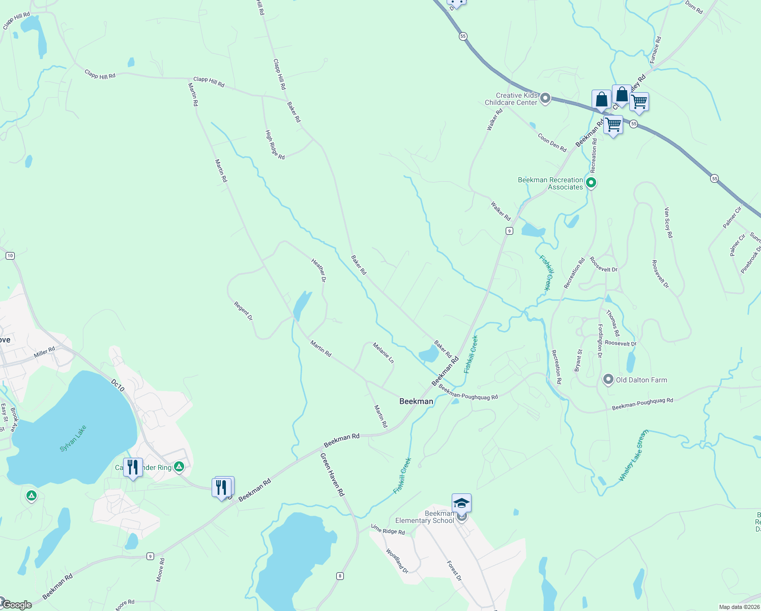 map of restaurants, bars, coffee shops, grocery stores, and more near 45 Baker Rd in Hopewell Junction