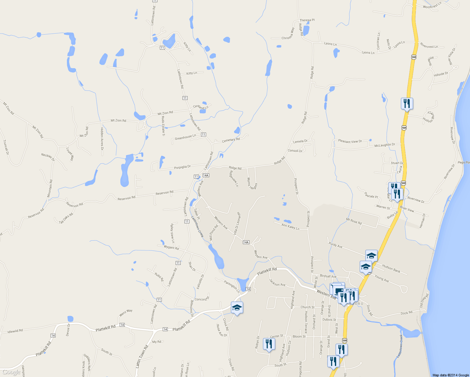 map of restaurants, bars, coffee shops, grocery stores, and more near 12 Ridgeview Ln in Marlboro