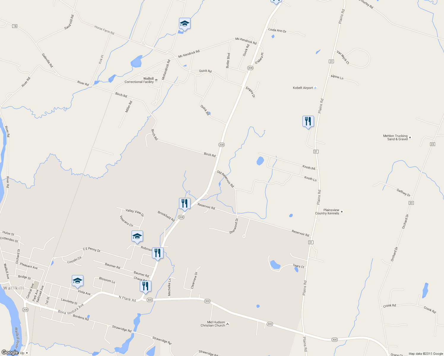 map of restaurants, bars, coffee shops, grocery stores, and more near 265 Old Reservoir Road in Wallkill