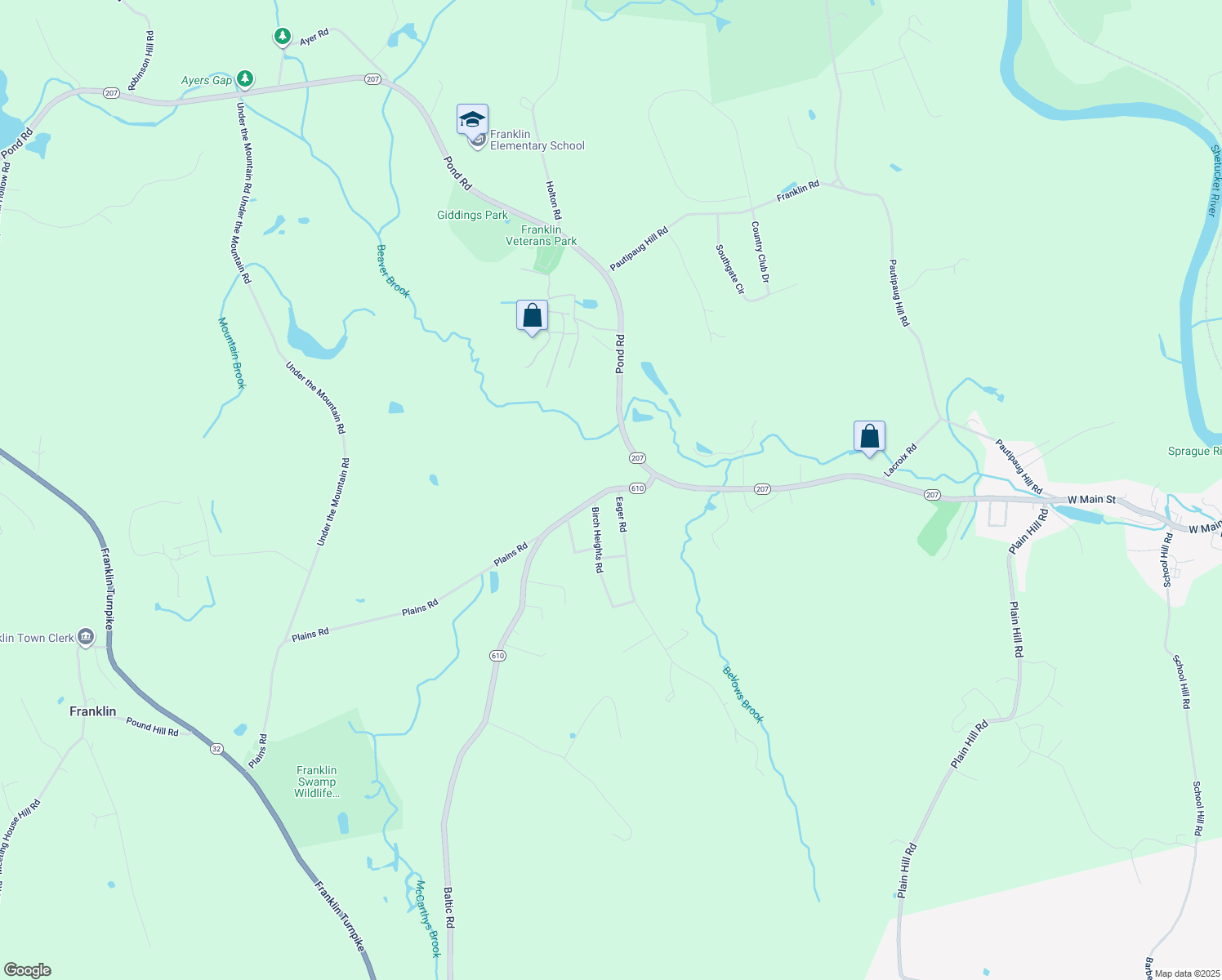 map of restaurants, bars, coffee shops, grocery stores, and more near 272 Baltic Rd in Franklin
