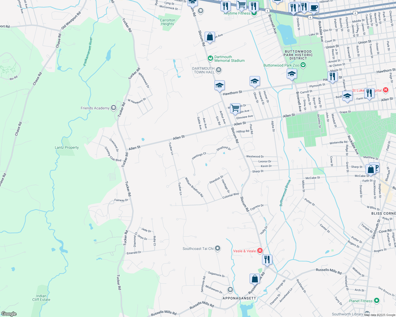 map of restaurants, bars, coffee shops, grocery stores, and more near 10 Hastings Court in Dartmouth