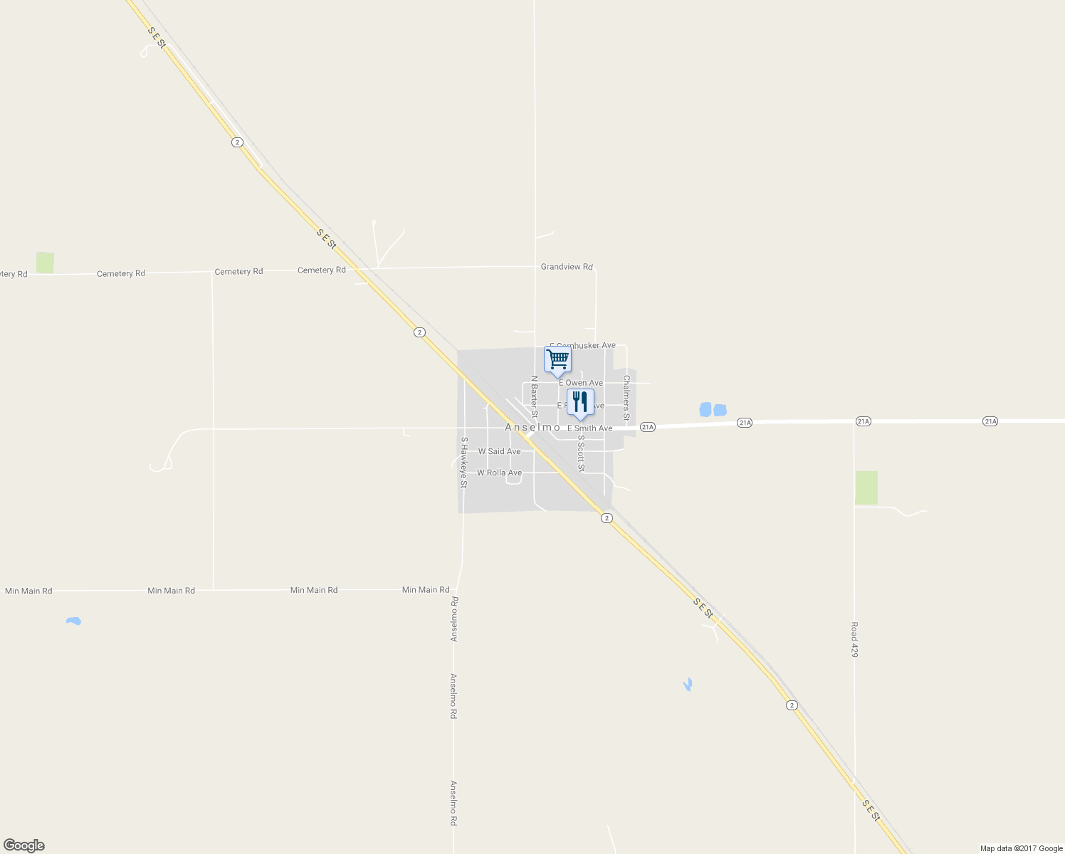 map of restaurants, bars, coffee shops, grocery stores, and more near in Anselmo