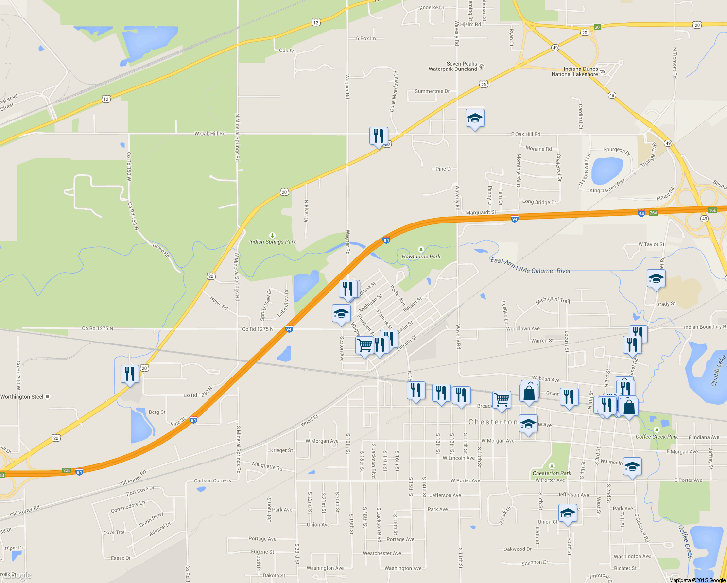 map of restaurants, bars, coffee shops, grocery stores, and more near 499 Francis Street in Porter