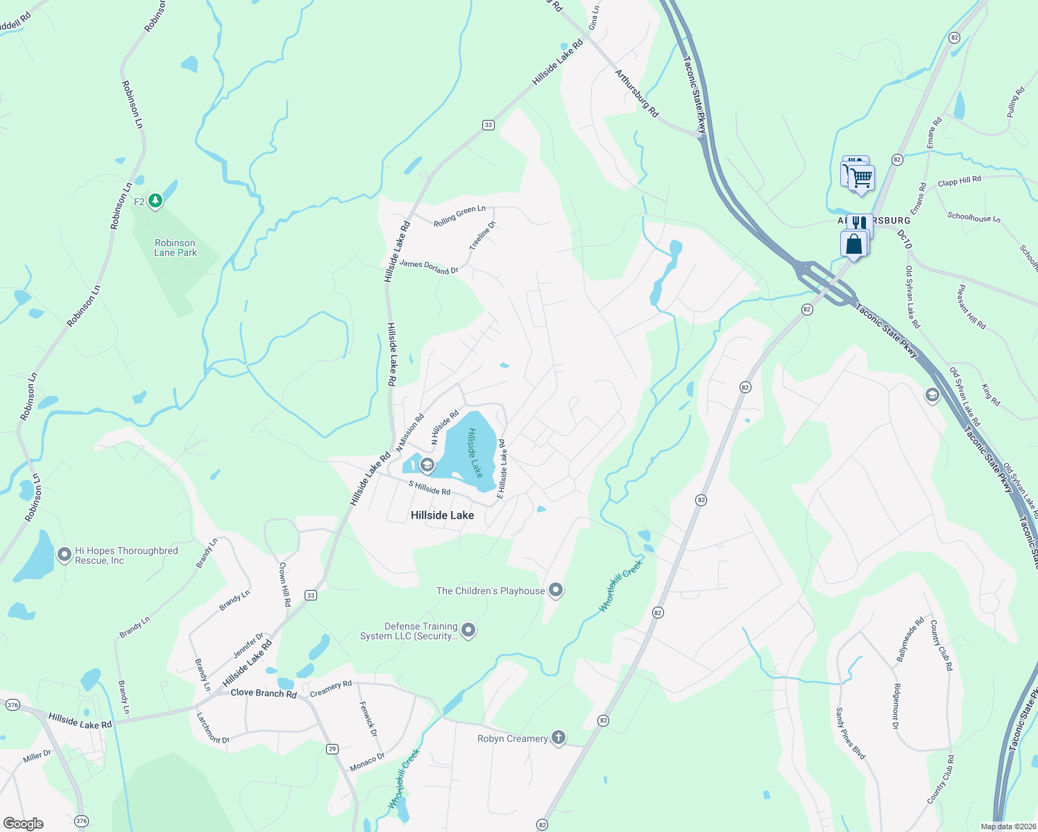 map of restaurants, bars, coffee shops, grocery stores, and more near 762 South Hillside Road in Wappingers Falls
