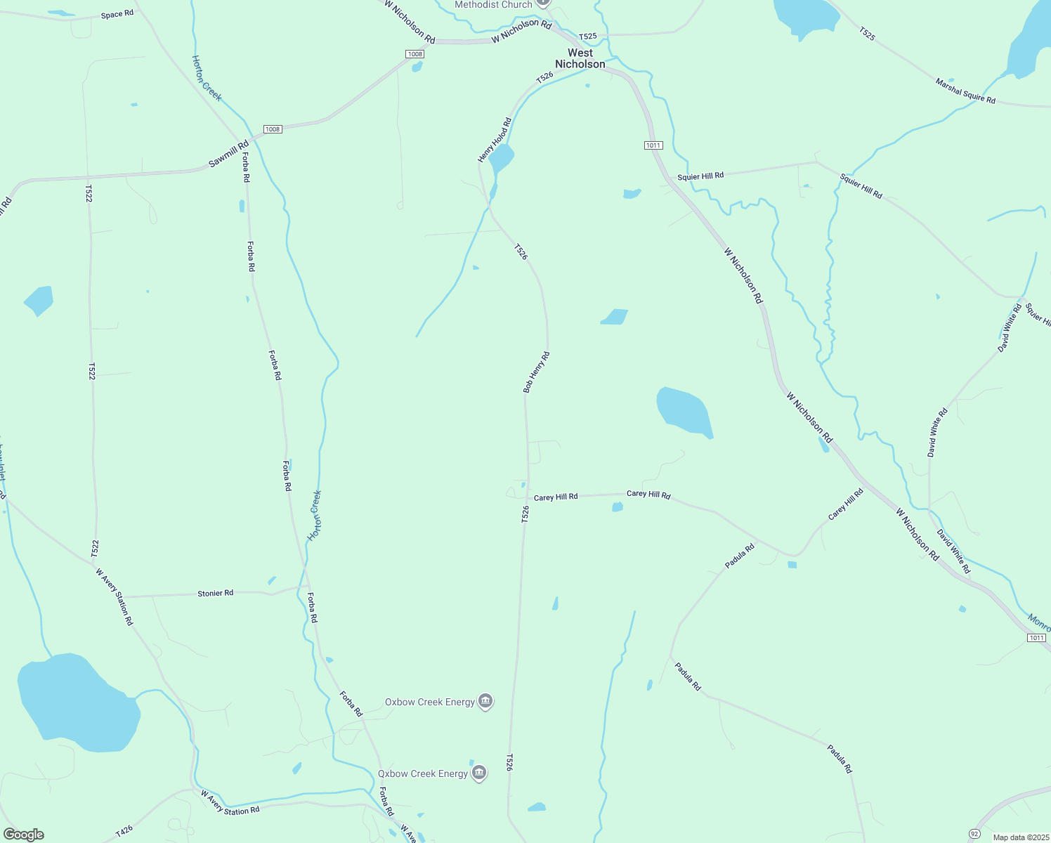 map of restaurants, bars, coffee shops, grocery stores, and more near Bob Henry Rd in Factoryville