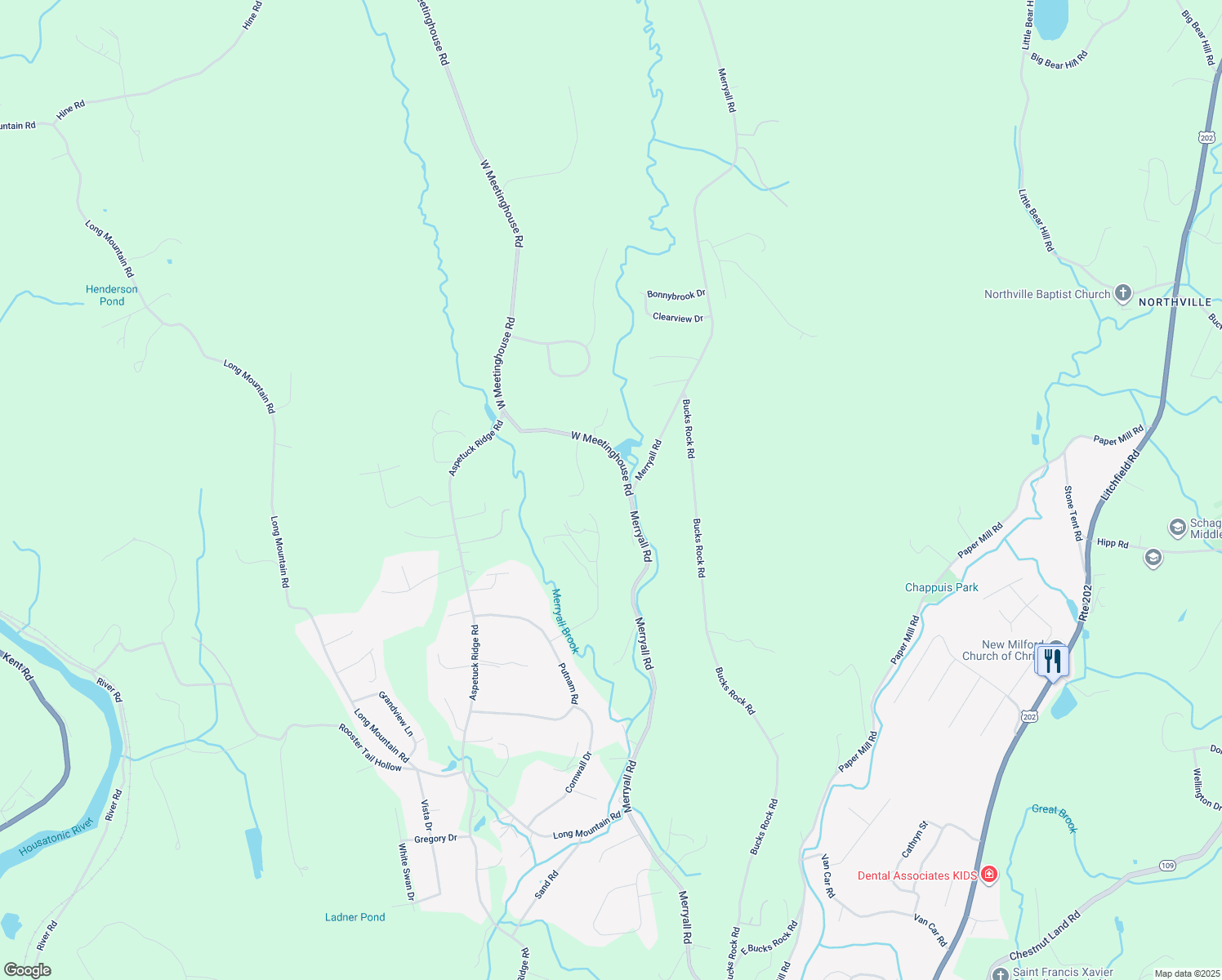 map of restaurants, bars, coffee shops, grocery stores, and more near 9 Carl's Lane in New Milford