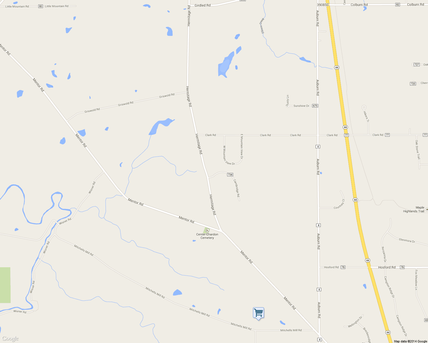 map of restaurants, bars, coffee shops, grocery stores, and more near 9119 Hermitage Road in Chardon