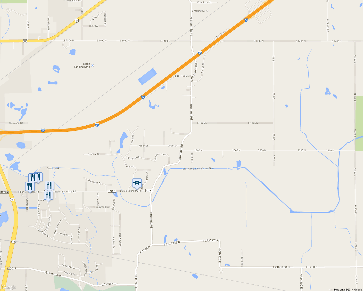 map of restaurants, bars, coffee shops, grocery stores, and more near 277 Arbor Dr in Chesterton