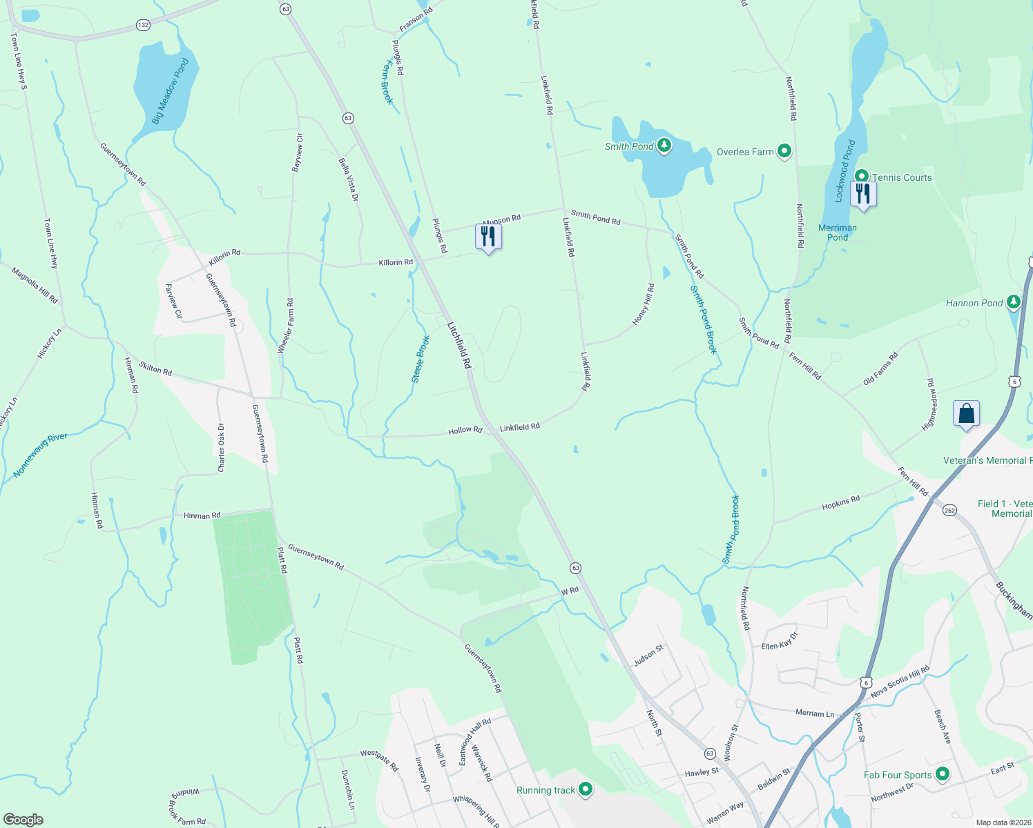 map of restaurants, bars, coffee shops, grocery stores, and more near 33 Linkfield Road in Watertown