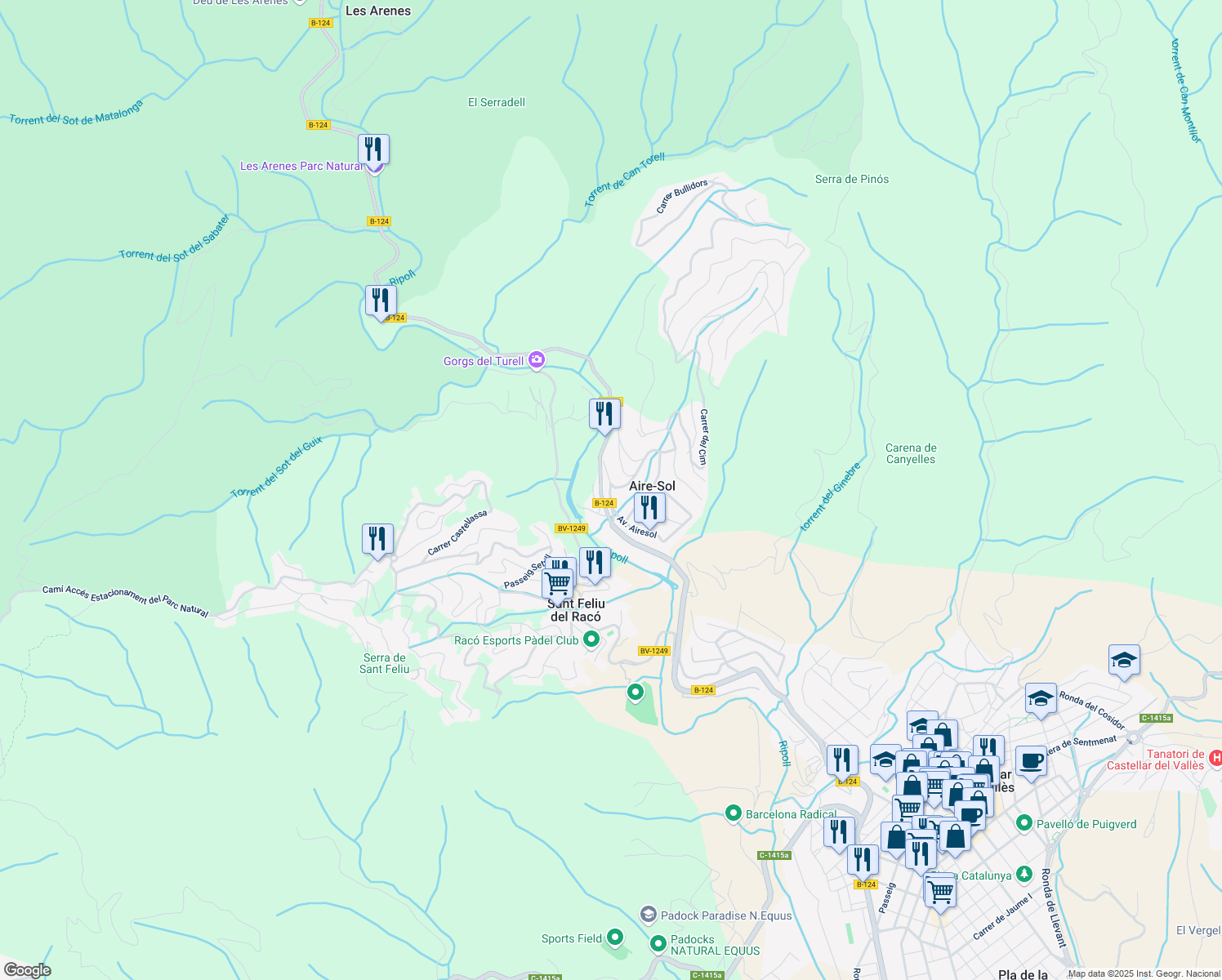 map of restaurants, bars, coffee shops, grocery stores, and more near 28 Avinguda Airesol in Aire-Sol