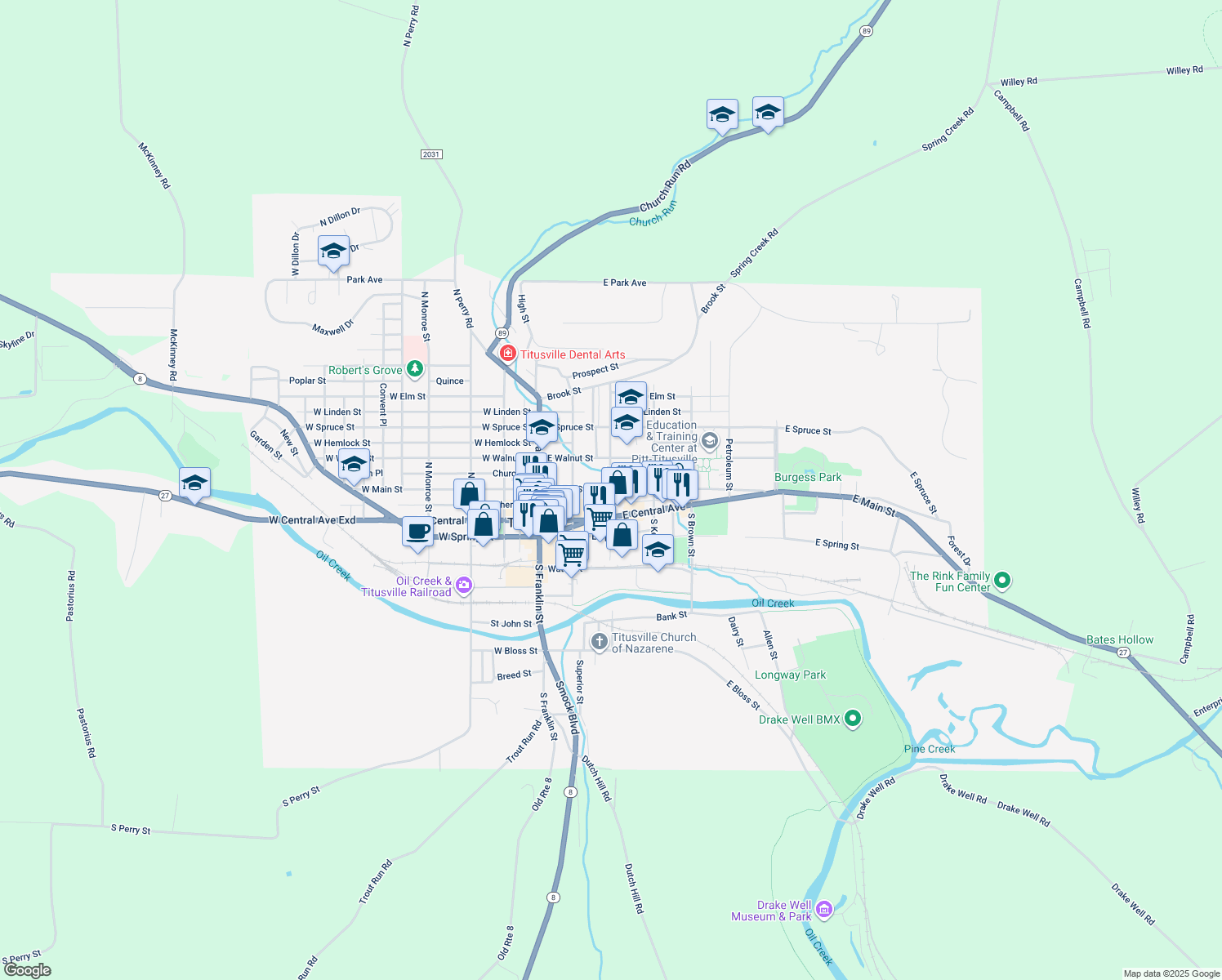 map of restaurants, bars, coffee shops, grocery stores, and more near 198 N Drake St in Titusville