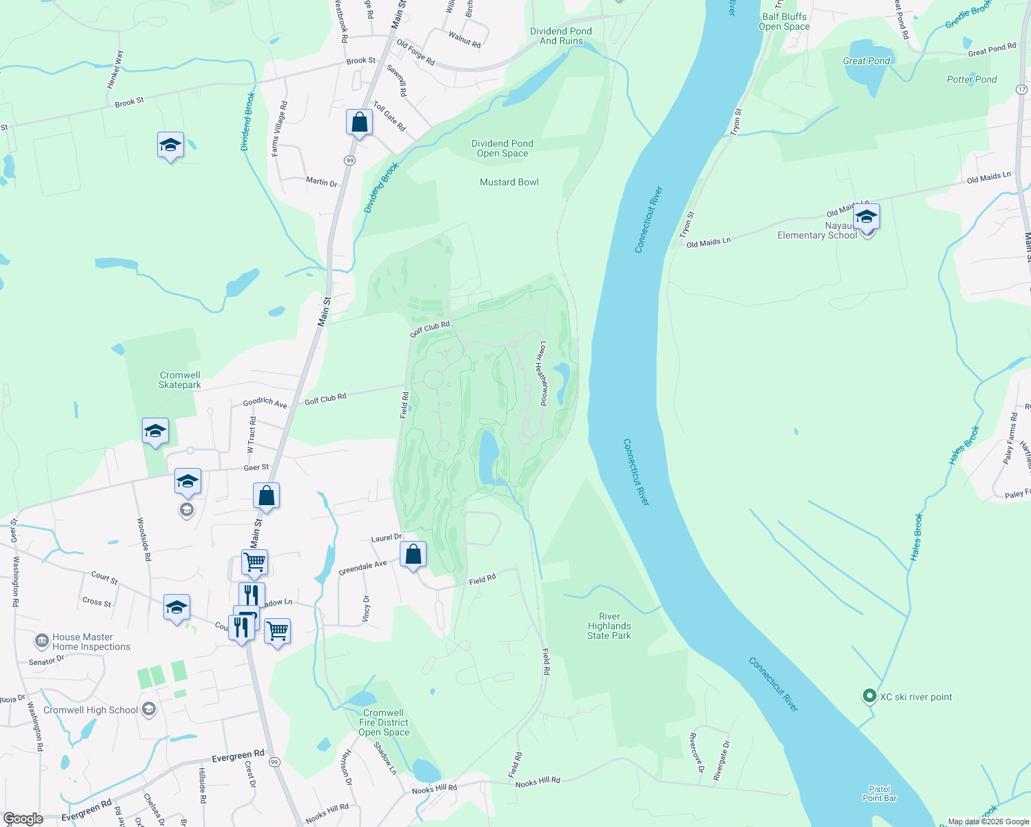 map of restaurants, bars, coffee shops, grocery stores, and more near 3 Dalraida in Cromwell