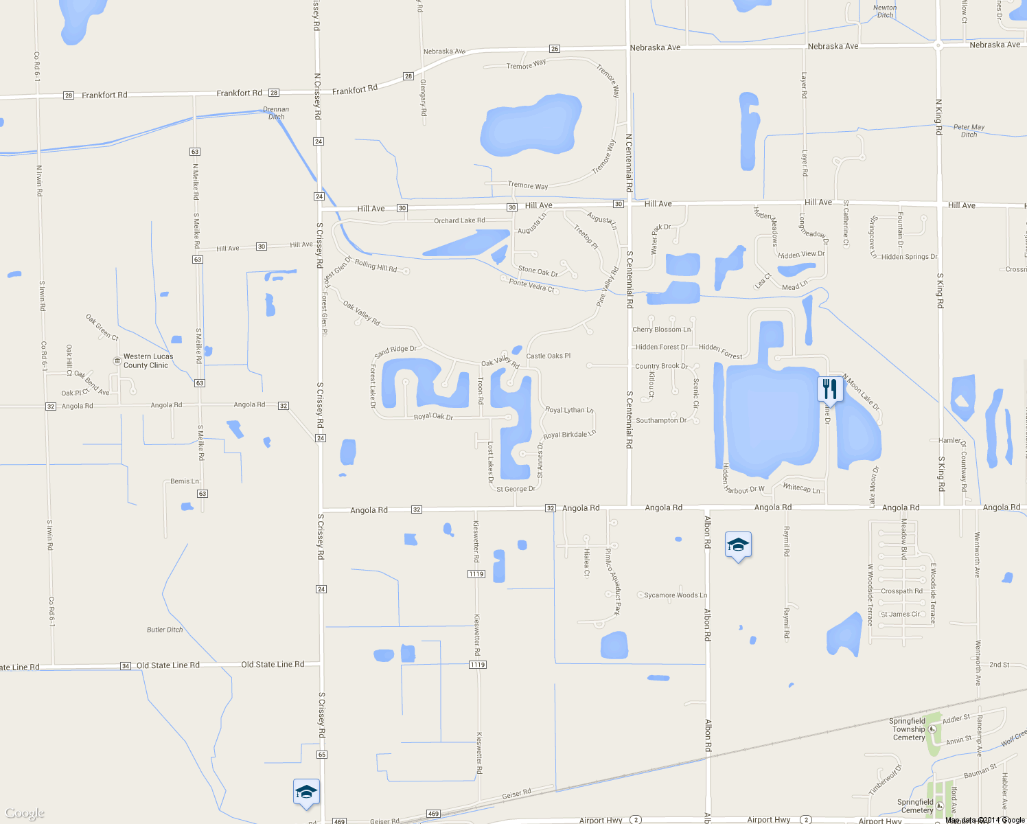 map of restaurants, bars, coffee shops, grocery stores, and more near 8706 Royal Oak Dr in Holland