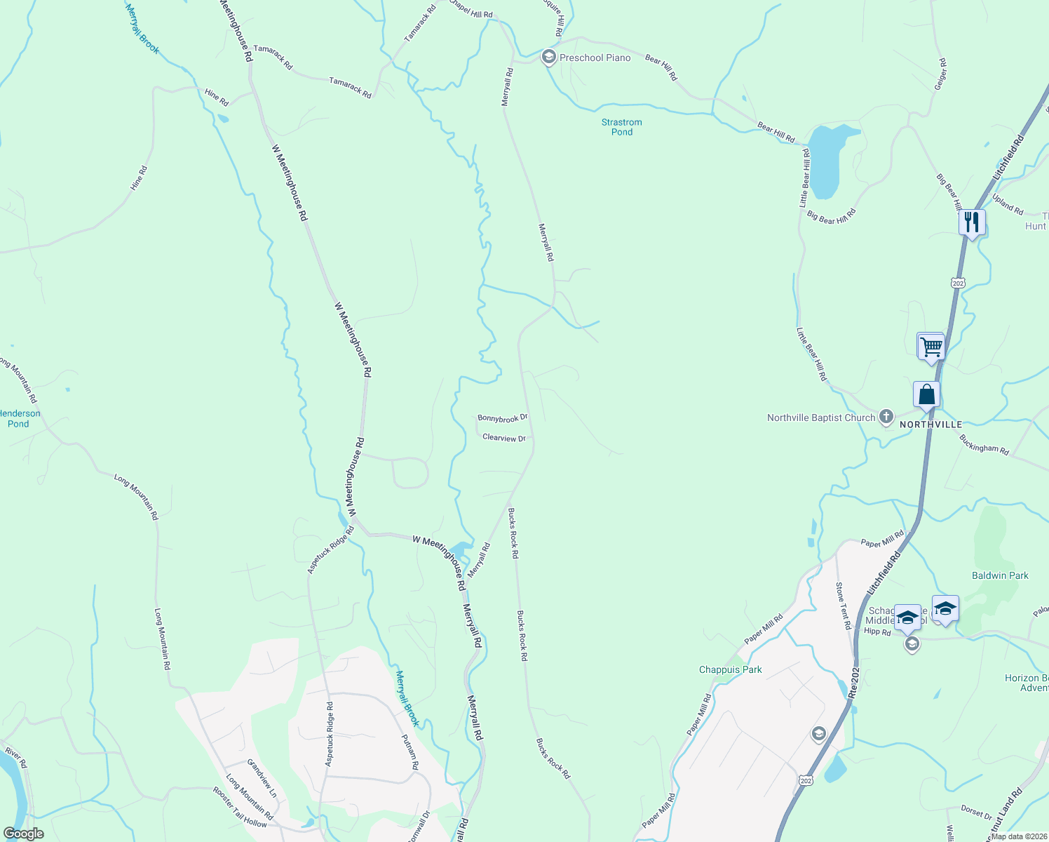 map of restaurants, bars, coffee shops, grocery stores, and more near 1 Bonnybrook Drive in New Milford