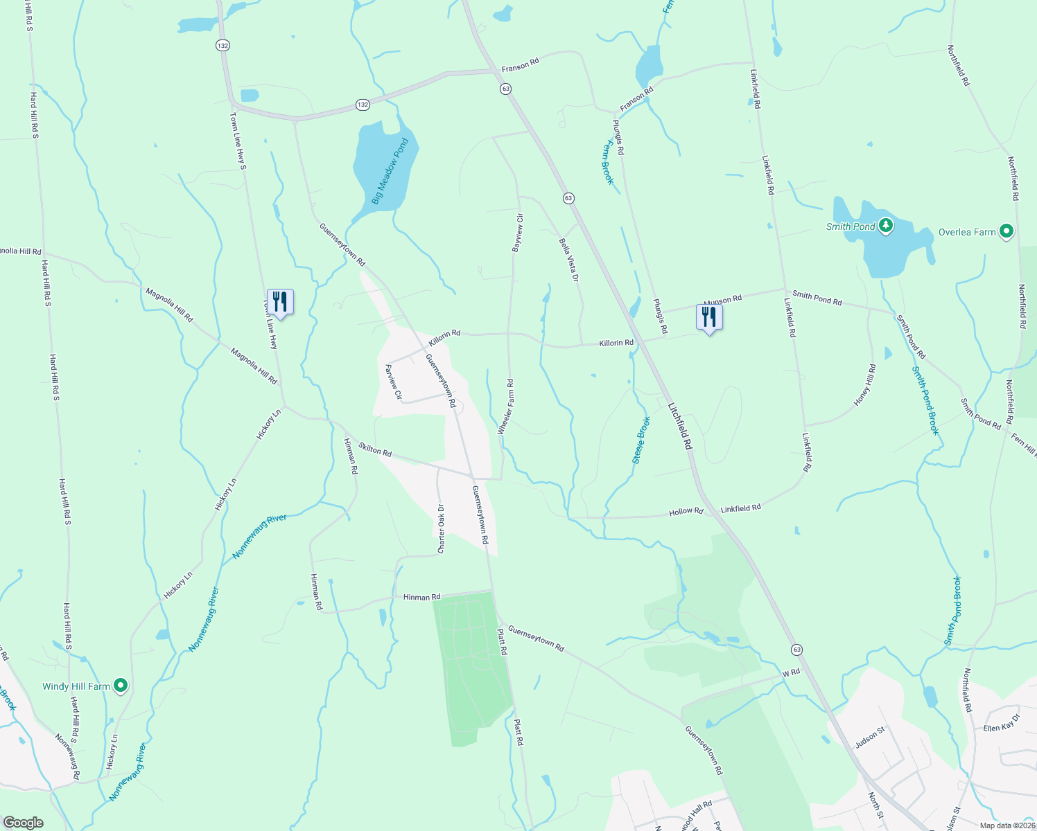 map of restaurants, bars, coffee shops, grocery stores, and more near 114 Wheeler Farm Road in Watertown