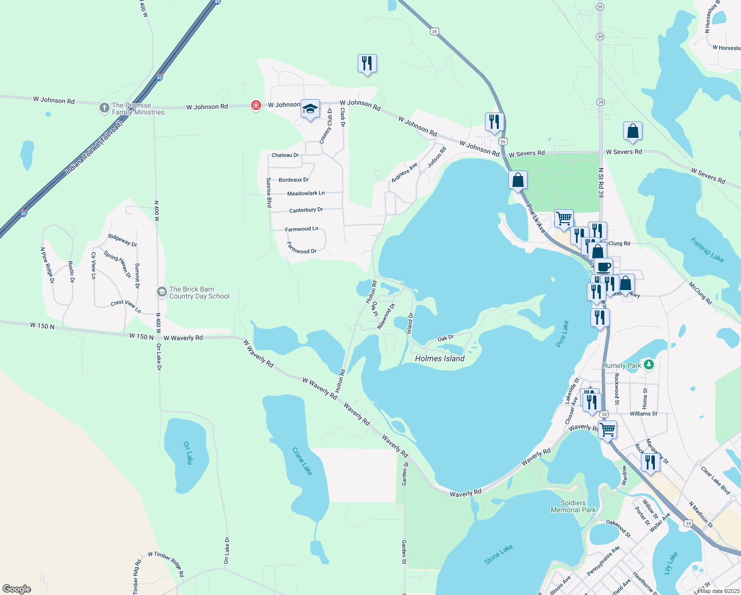 map of restaurants, bars, coffee shops, grocery stores, and more near 417 Holton Rd in La Porte