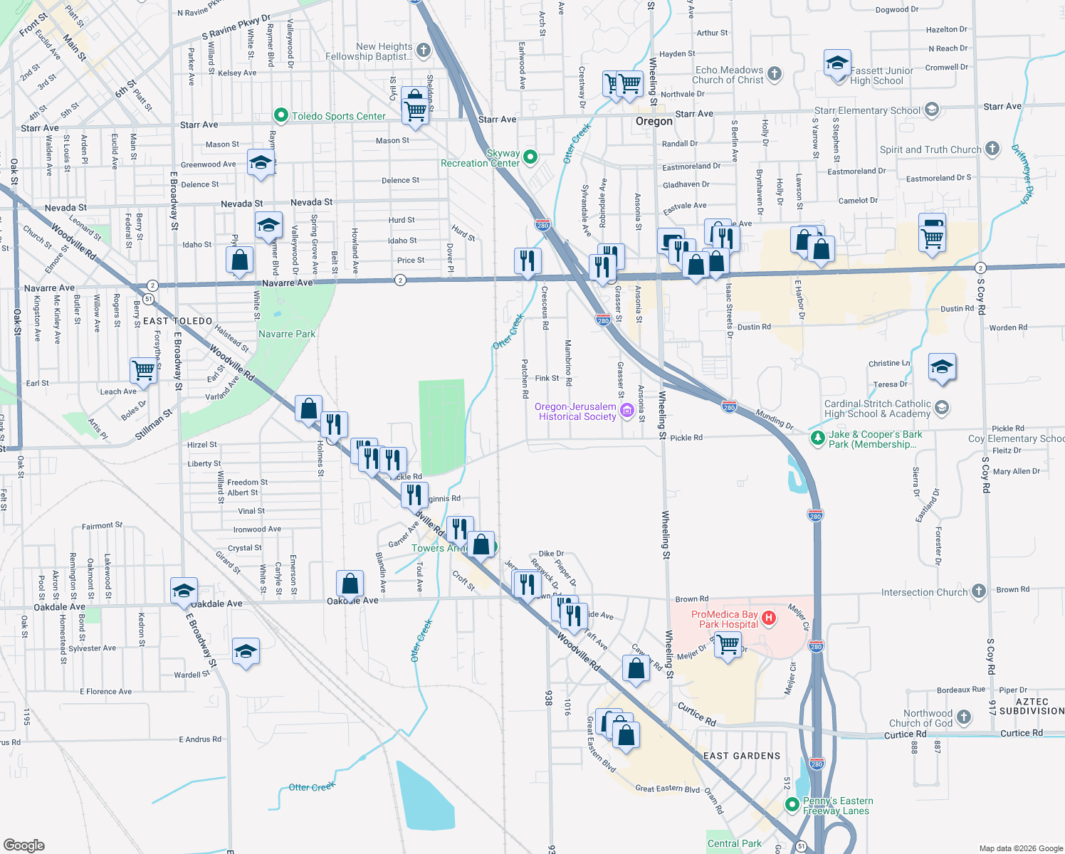 map of restaurants, bars, coffee shops, grocery stores, and more near 1147 Patchen Road in Oregon
