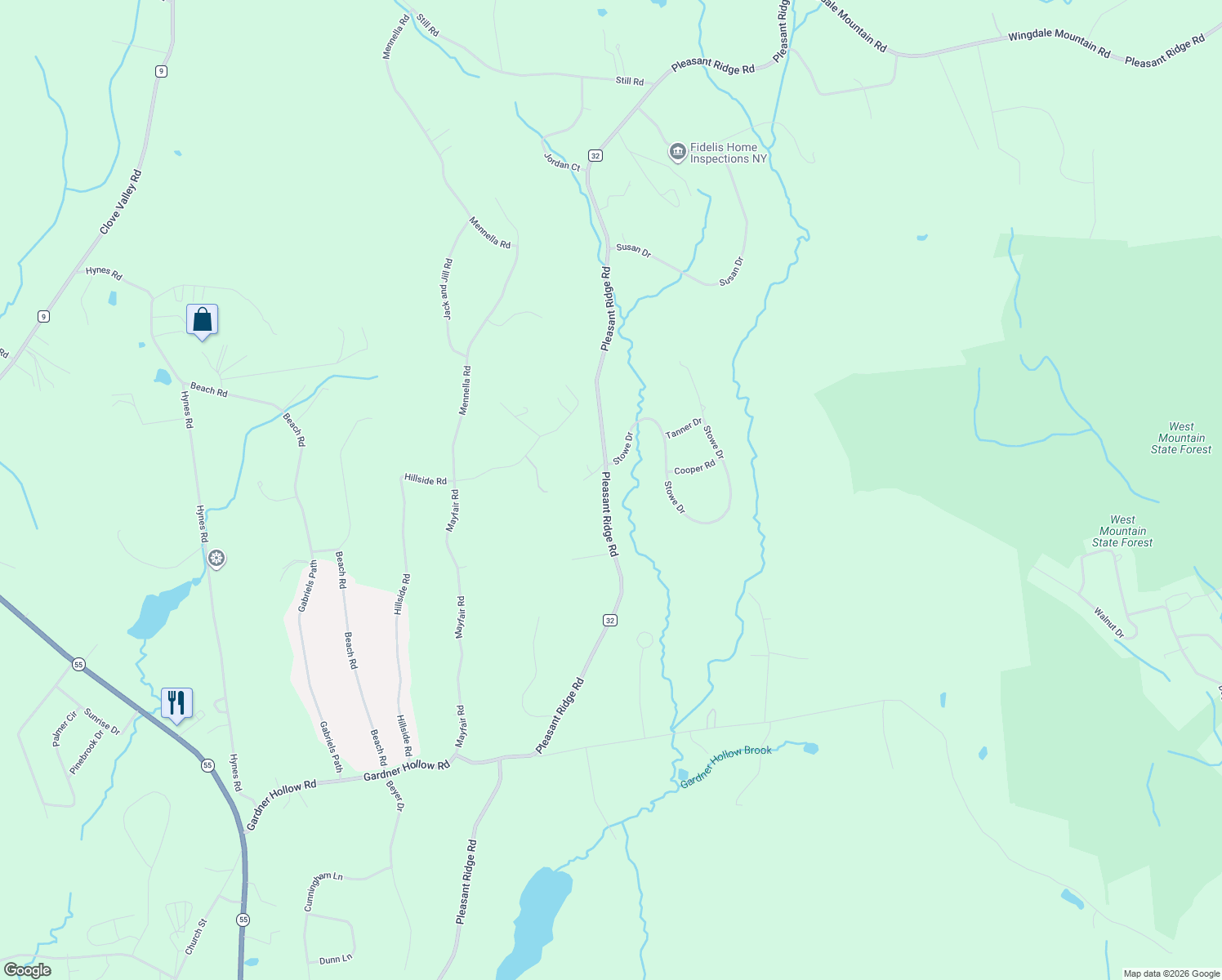 map of restaurants, bars, coffee shops, grocery stores, and more near 212 Pleasant Ridge Road in Poughquag