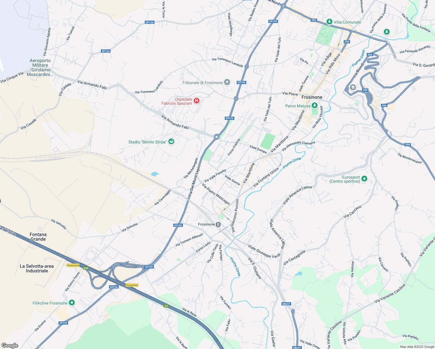 map of restaurants, bars, coffee shops, grocery stores, and more near 15 Via Valle Fioretta in Frosinone