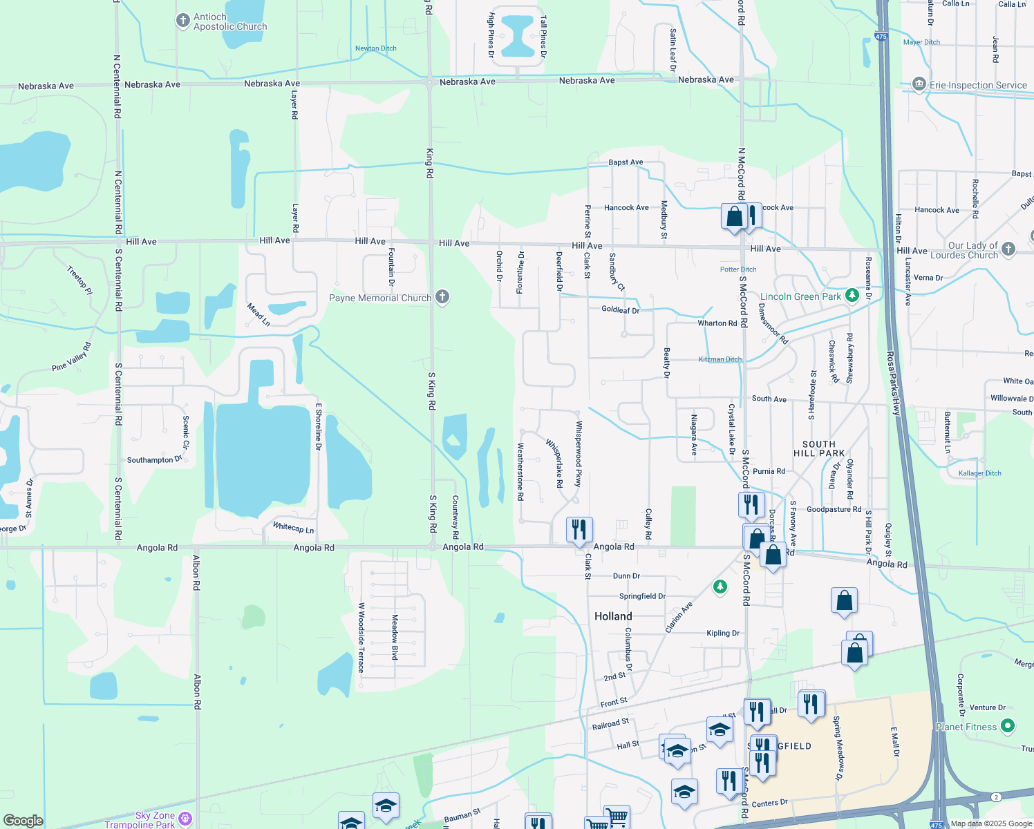 map of restaurants, bars, coffee shops, grocery stores, and more near 7351 Northquay Court in Holland