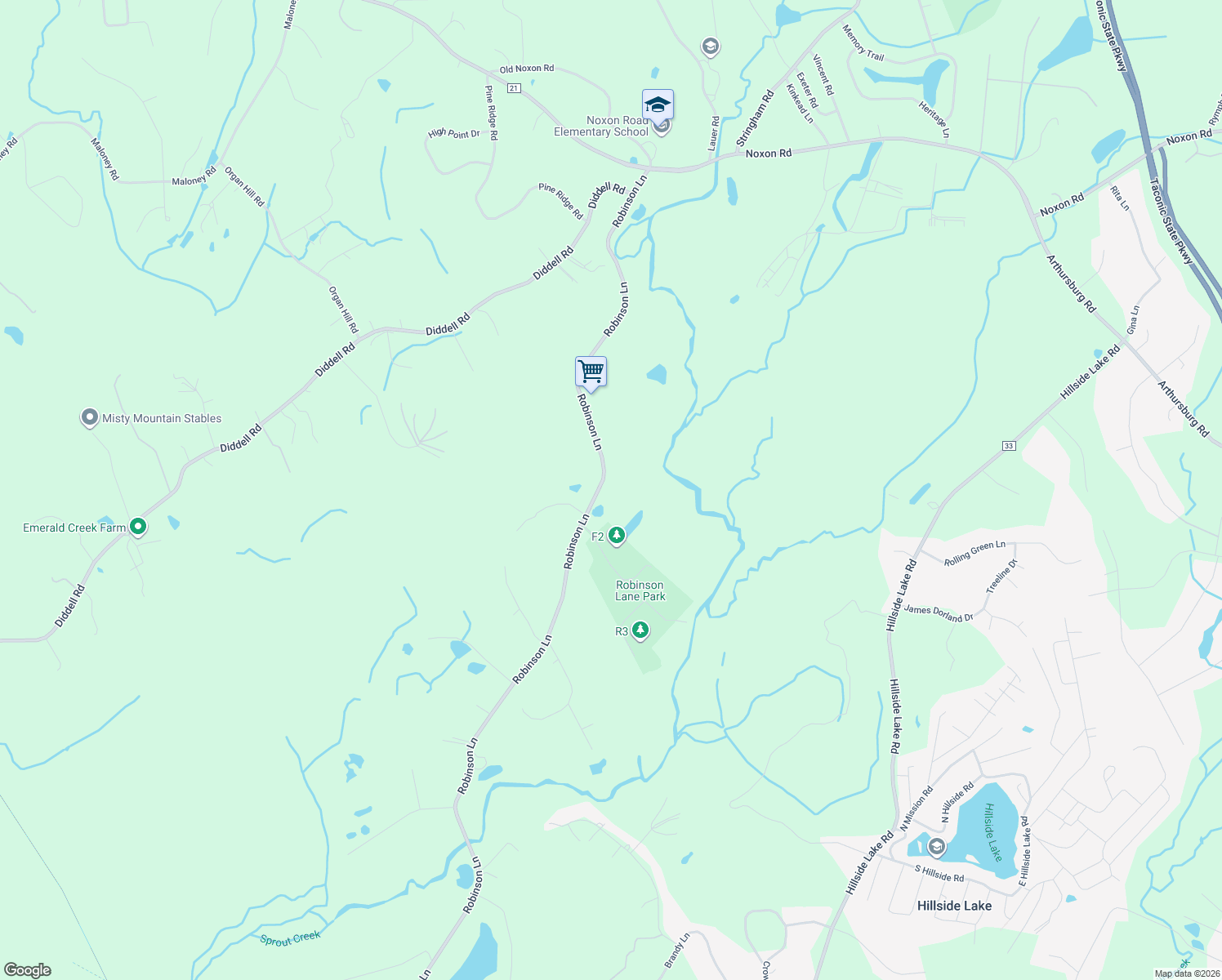 map of restaurants, bars, coffee shops, grocery stores, and more near 87 Robinson Lane in Wappingers Falls
