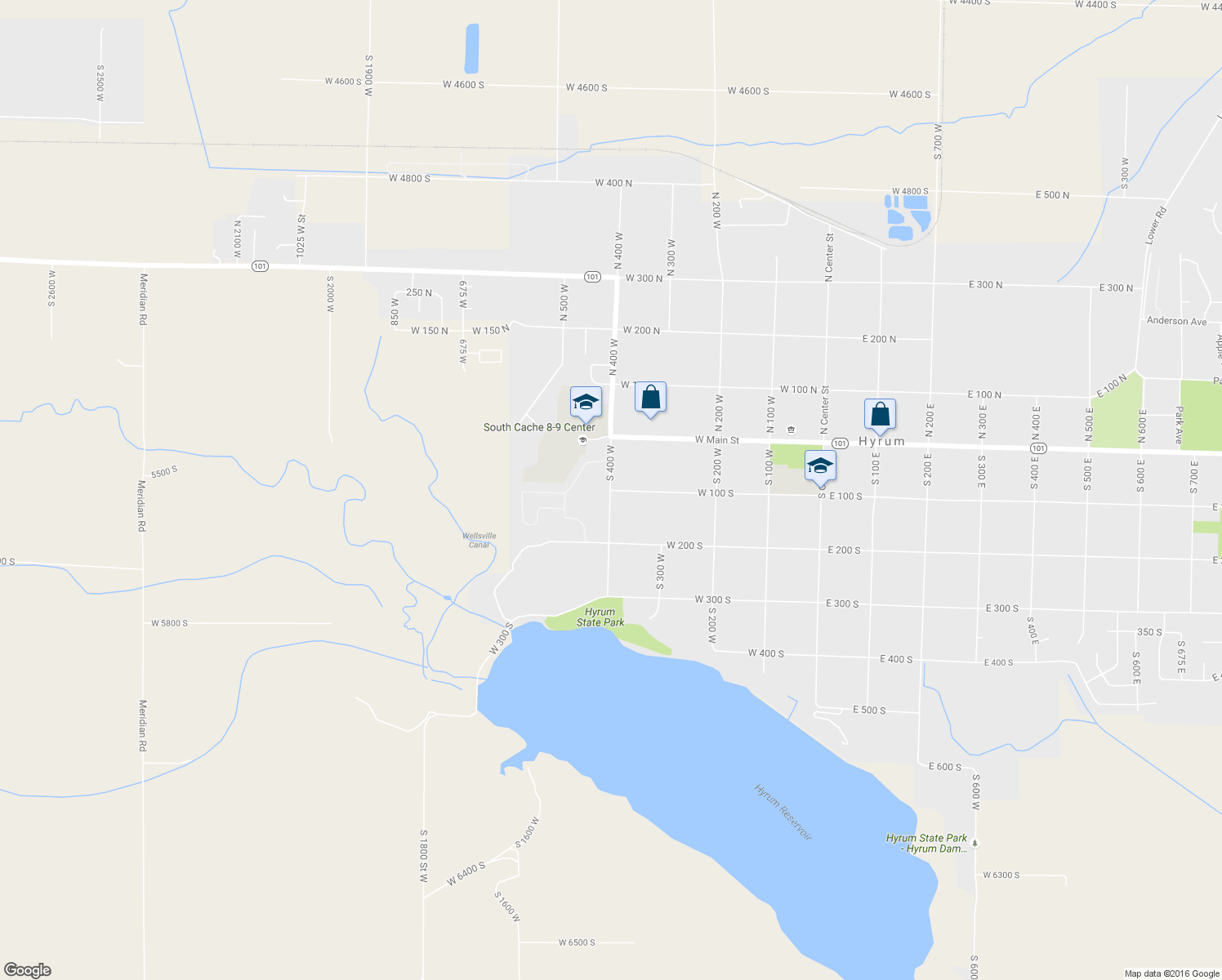 map of restaurants, bars, coffee shops, grocery stores, and more near 324 West 100 South in Hyrum