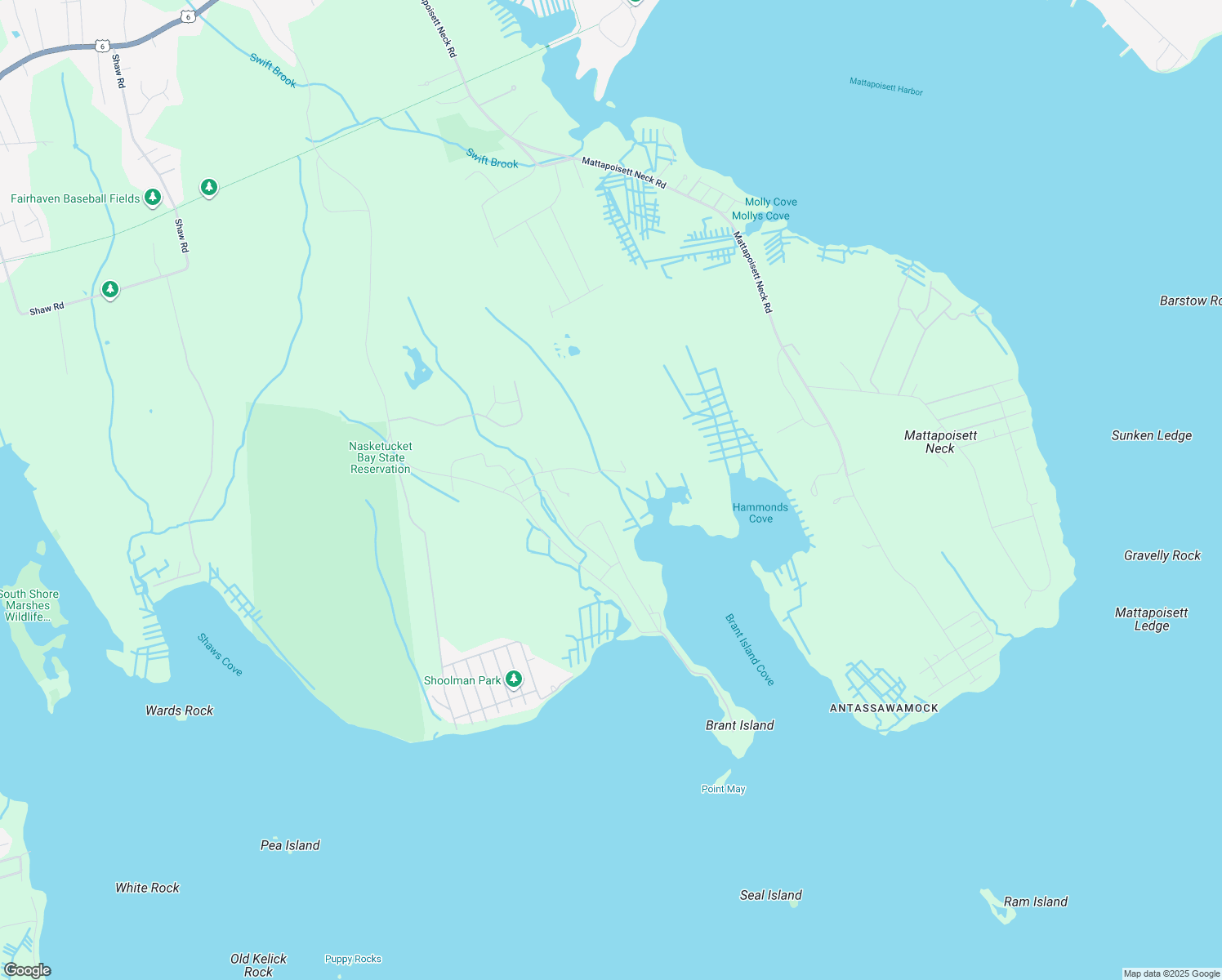 map of restaurants, bars, coffee shops, grocery stores, and more near 21 Meadowbrook Lane in Mattapoisett