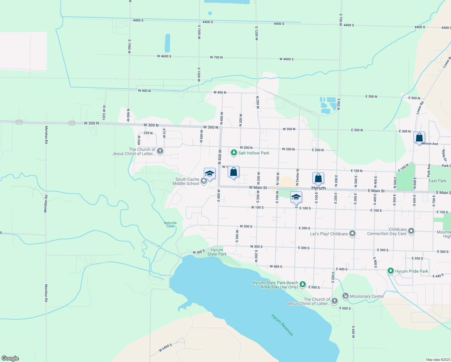map of restaurants, bars, coffee shops, grocery stores, and more near 365 West Main Street in Hyrum