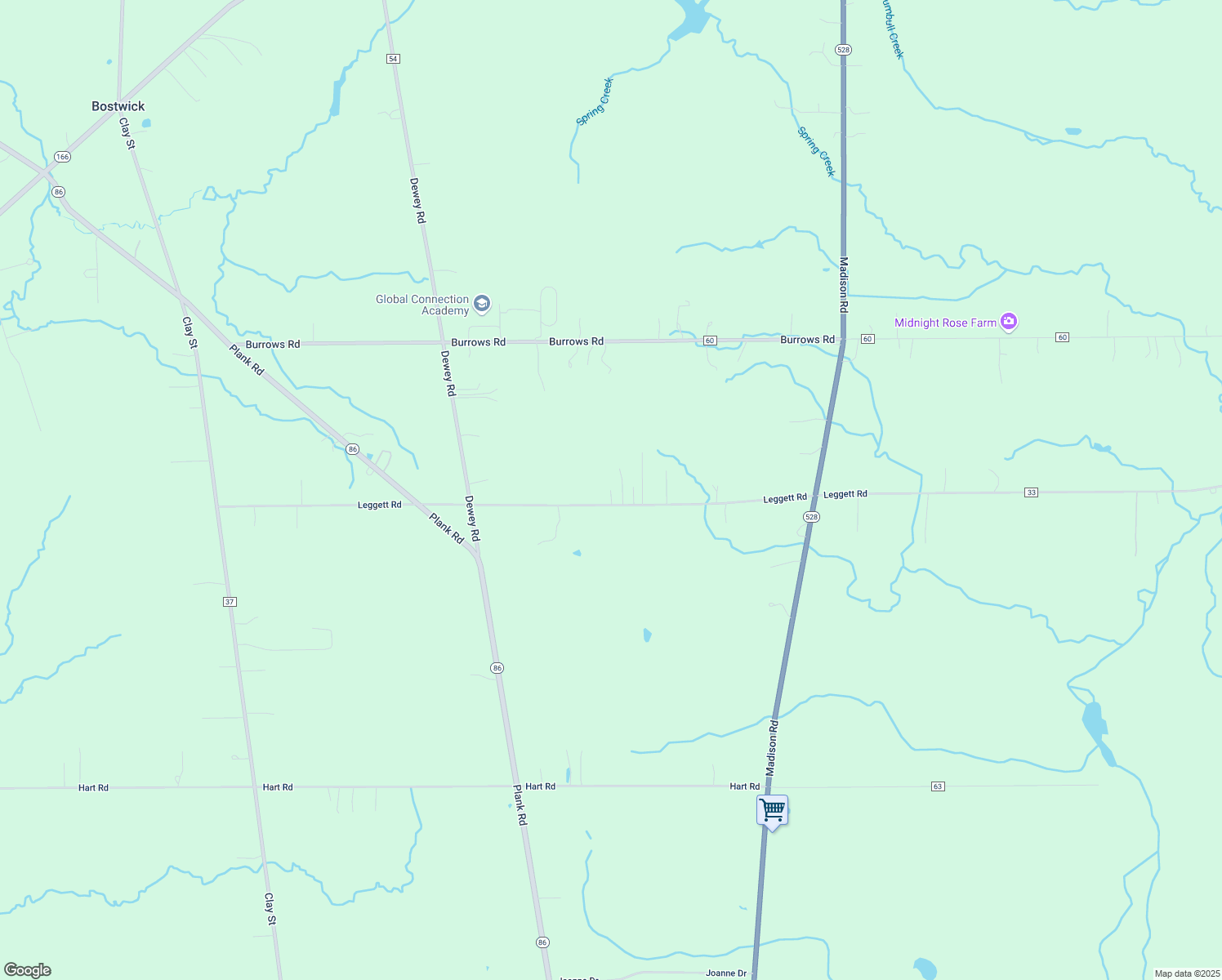 map of restaurants, bars, coffee shops, grocery stores, and more near 16414 Leggett Road in Montville