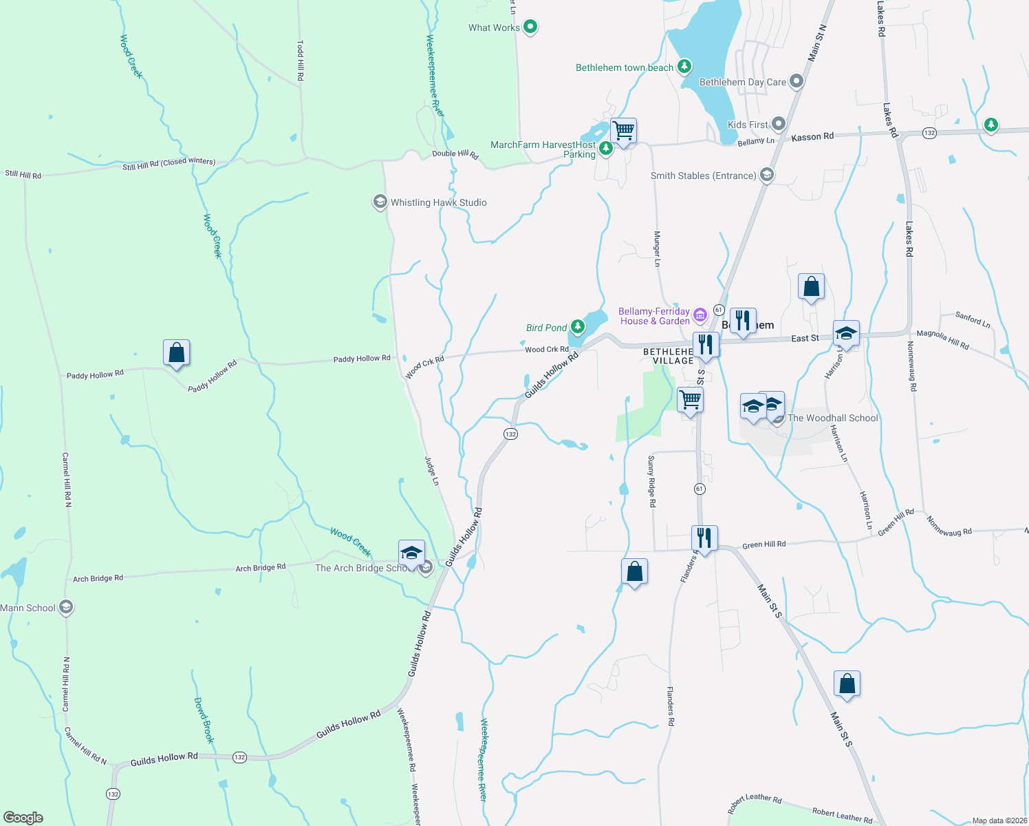 map of restaurants, bars, coffee shops, grocery stores, and more near 49 Guilds Hollow Rd in Bethlehem