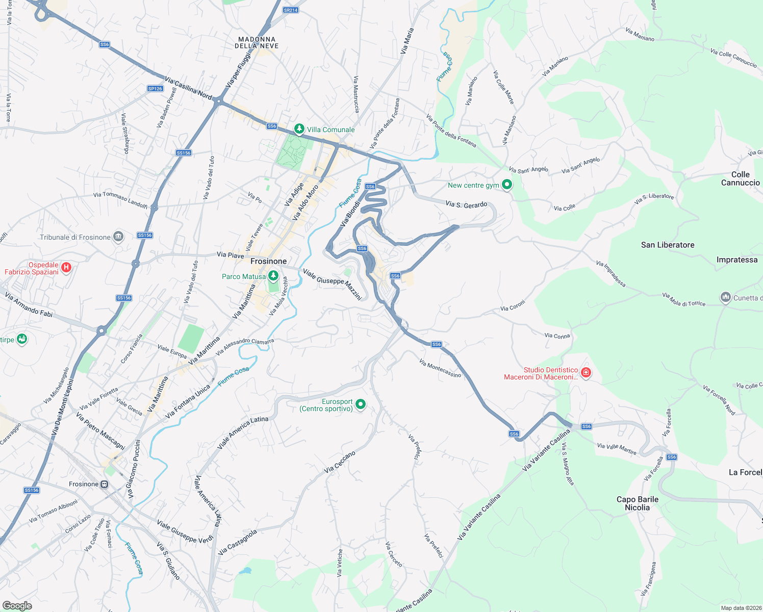 map of restaurants, bars, coffee shops, grocery stores, and more near 76 Corso della Repubblica in Frosinone