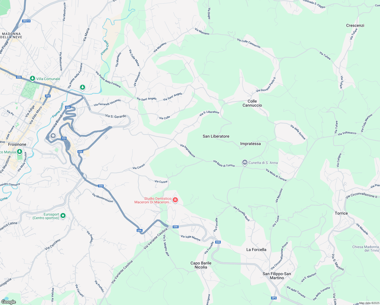map of restaurants, bars, coffee shops, grocery stores, and more near 12 Via Impradessa in Frosinone