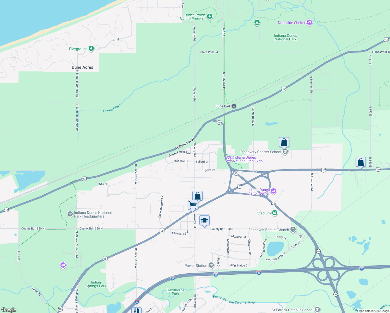 map of restaurants, bars, coffee shops, grocery stores, and more near 1599 Waverly Rd in Porter