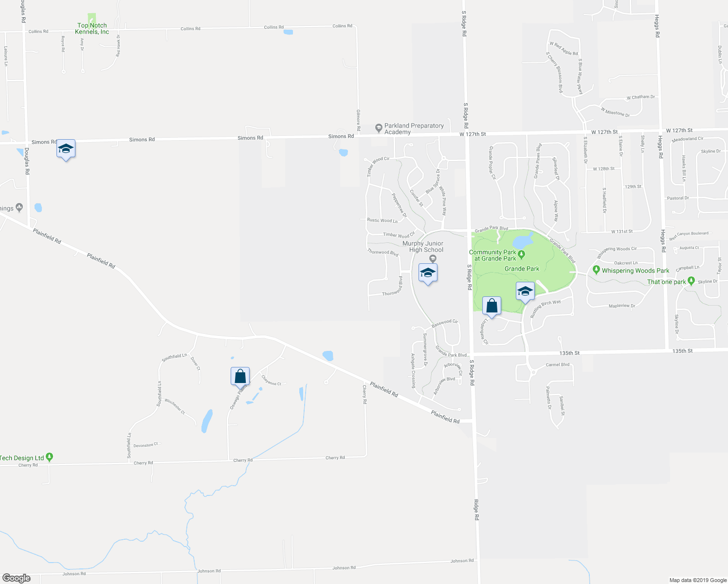 map of restaurants, bars, coffee shops, grocery stores, and more near 13232 Wildwood Place in Plainfield