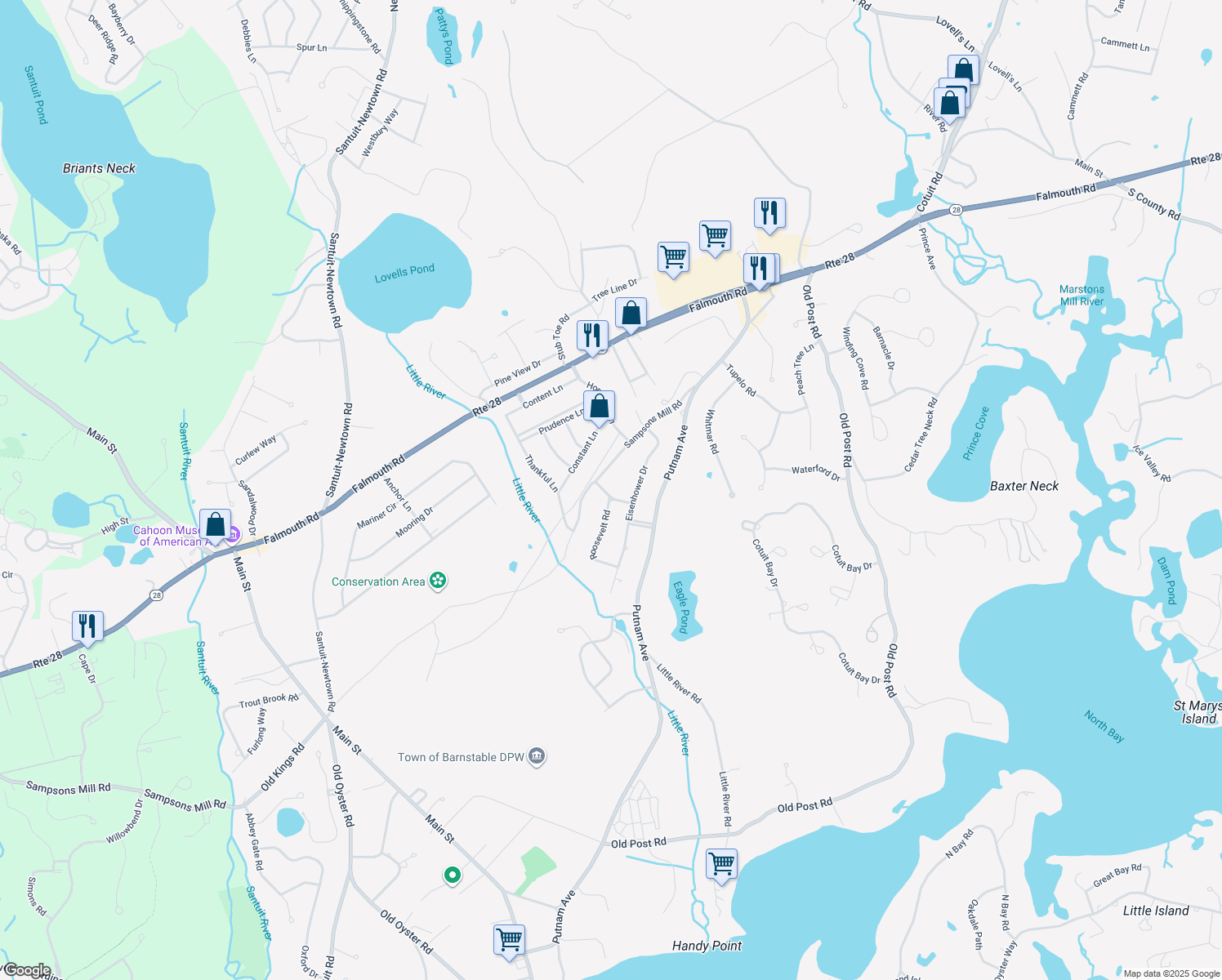 map of restaurants, bars, coffee shops, grocery stores, and more near 20 Truman Lane in Barnstable
