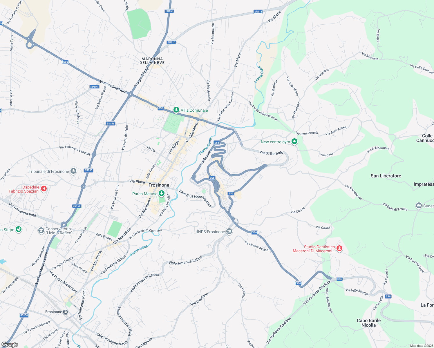 map of restaurants, bars, coffee shops, grocery stores, and more near 38-103 Corso della Repubblica in Frosinone