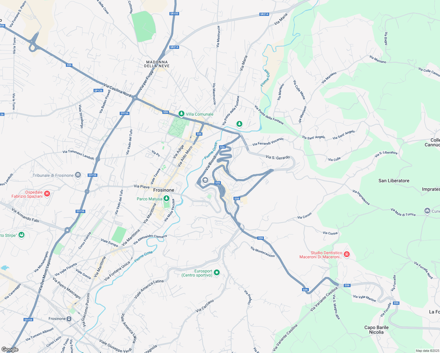 map of restaurants, bars, coffee shops, grocery stores, and more near 10 Via Casilina in Frosinone