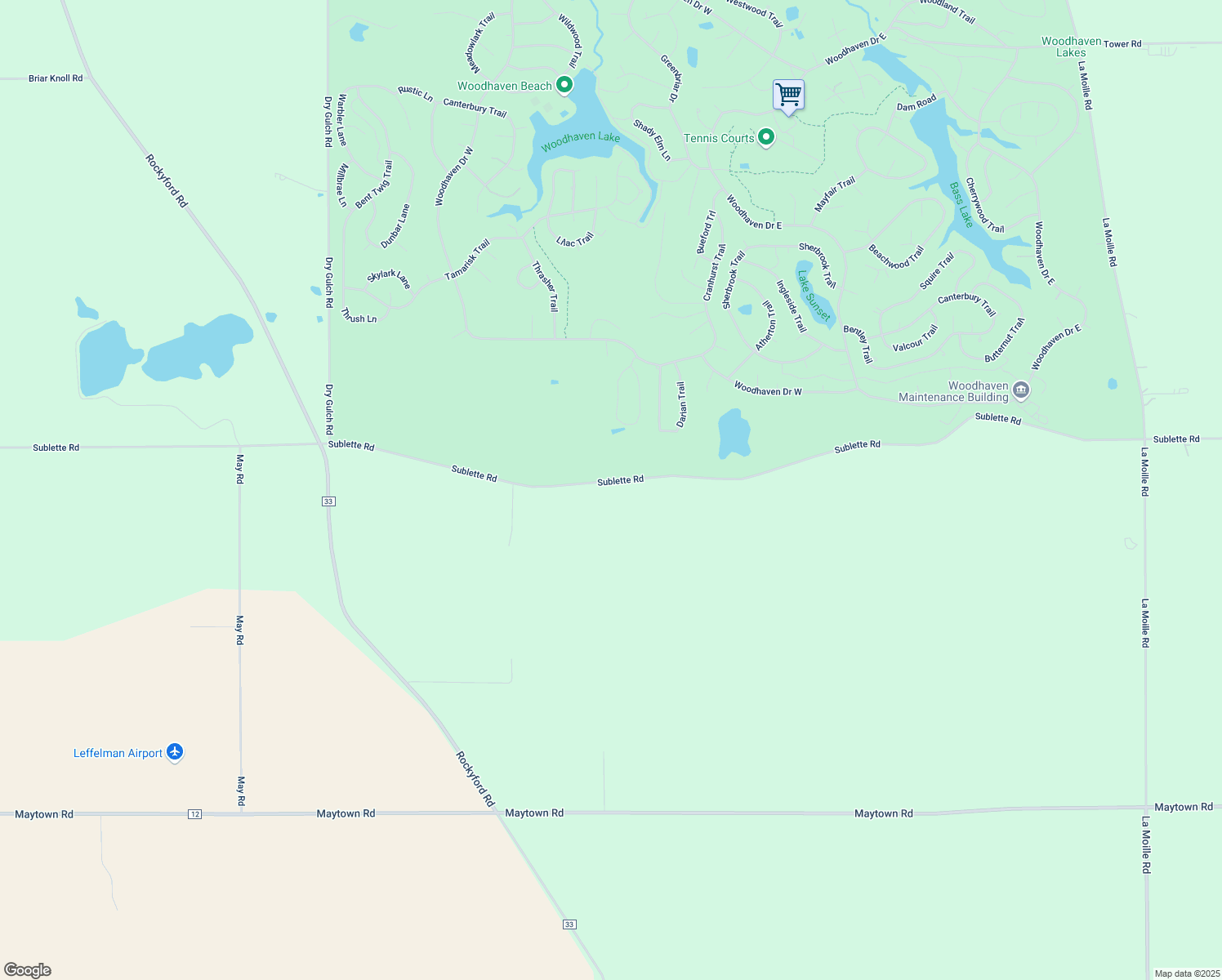 map of restaurants, bars, coffee shops, grocery stores, and more near 1701 Sublette Road in Sublette