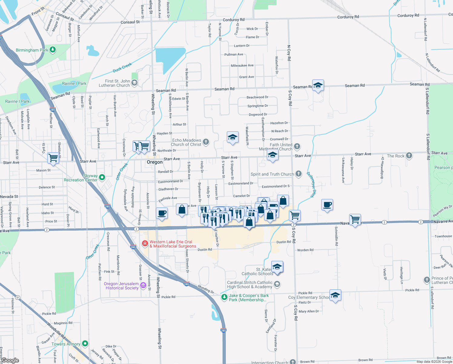 map of restaurants, bars, coffee shops, grocery stores, and more near 3013 Eastmoreland Dr in Oregon