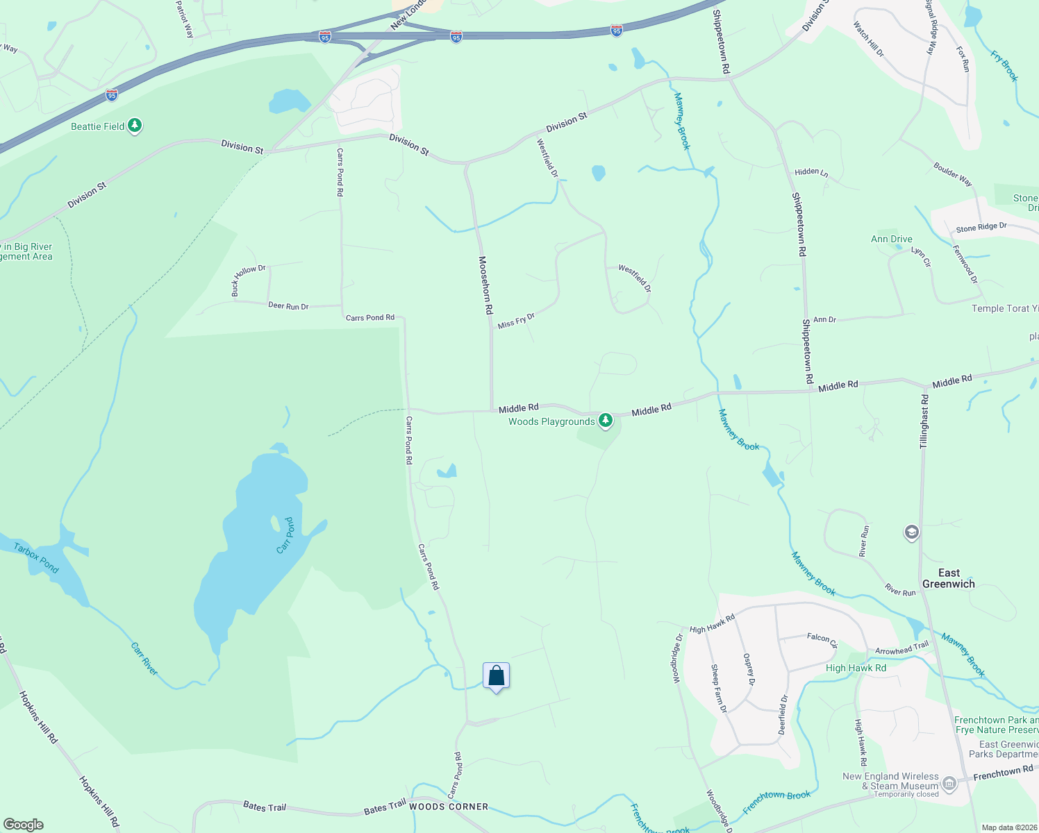 map of restaurants, bars, coffee shops, grocery stores, and more near 2200 Middle Road in East Greenwich