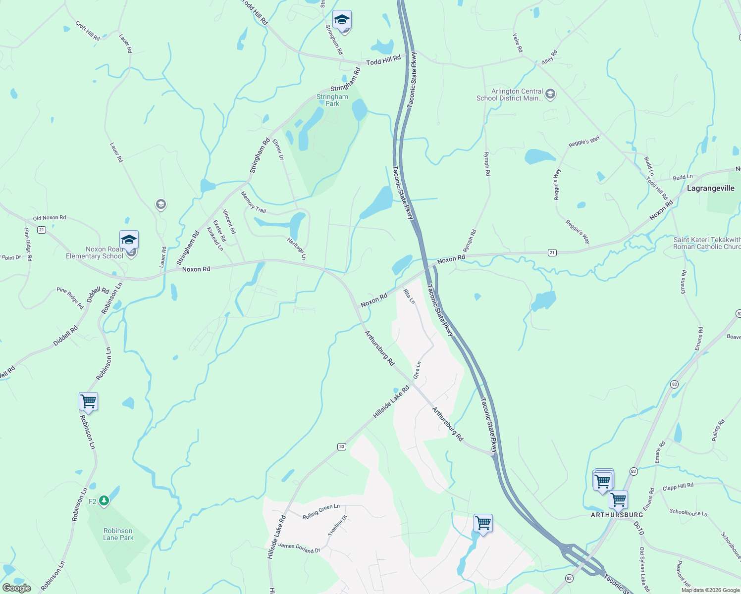 map of restaurants, bars, coffee shops, grocery stores, and more near 1035 Noxon Road in Lagrangeville