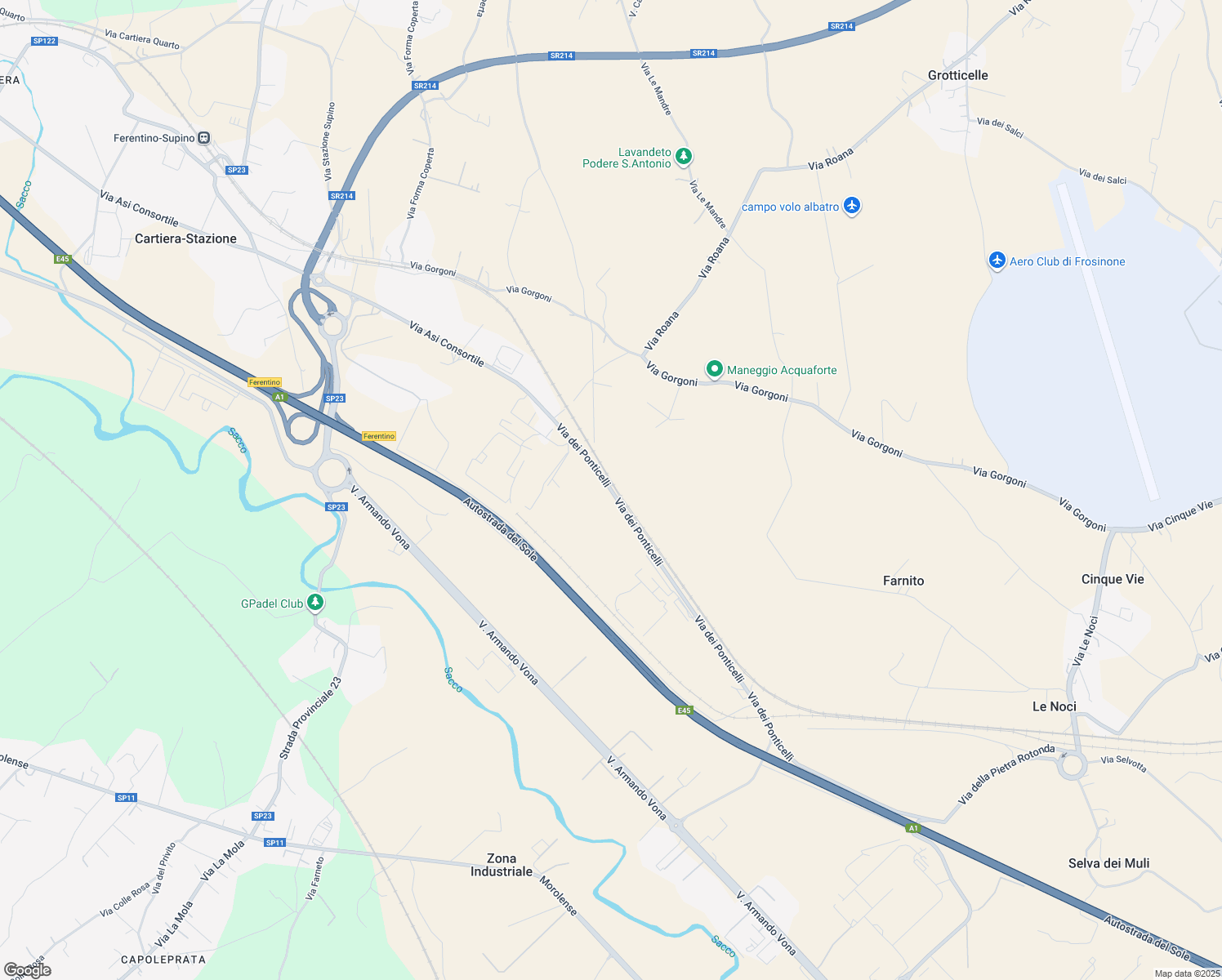 map of restaurants, bars, coffee shops, grocery stores, and more near in Province of Frosinone