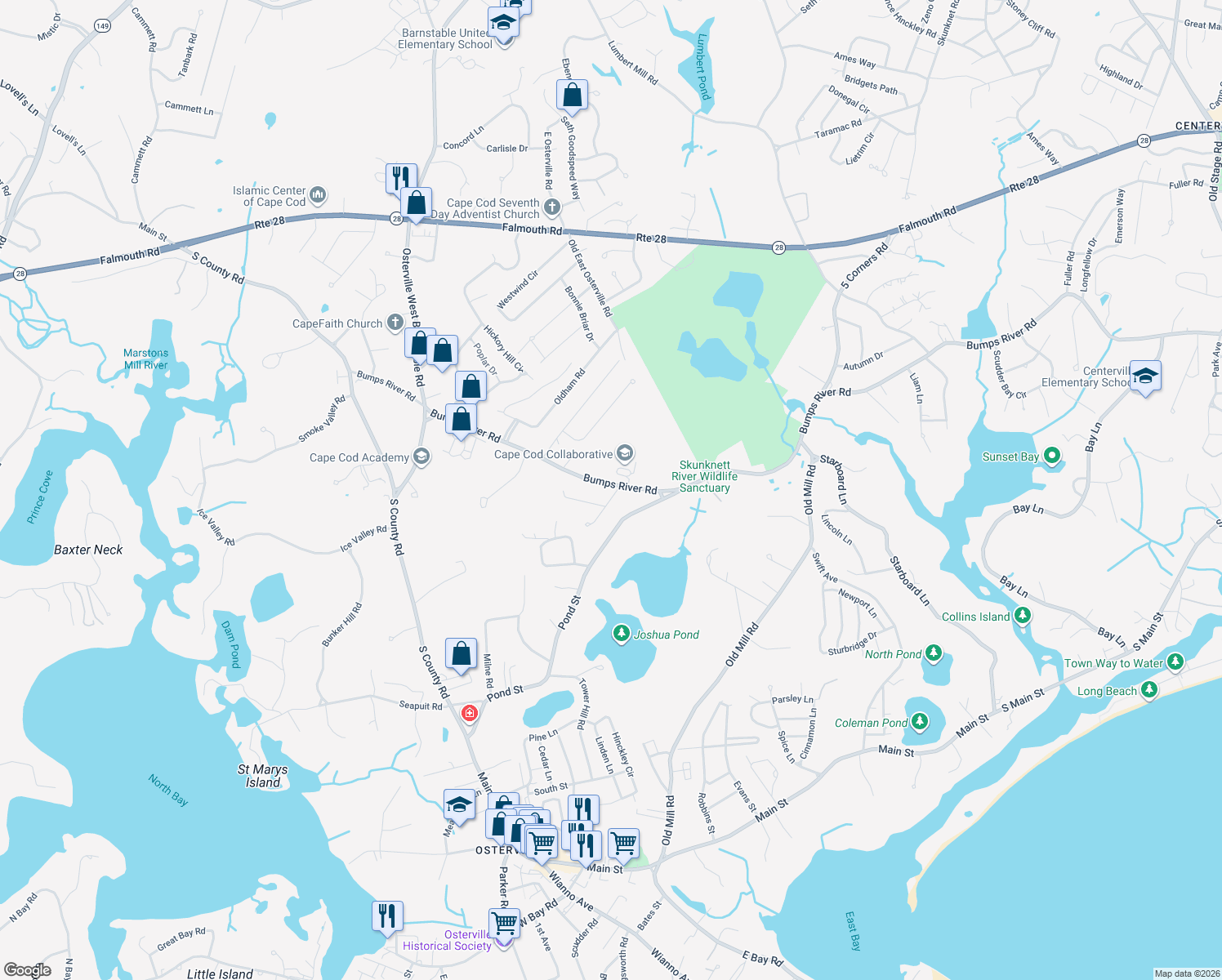 map of restaurants, bars, coffee shops, grocery stores, and more near 8 Briar Patch Rd in Barnstable