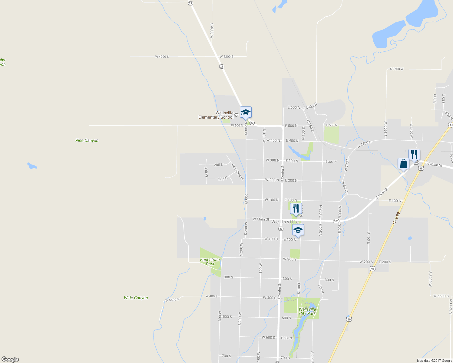 map of restaurants, bars, coffee shops, grocery stores, and more near 308 235 North in Wellsville