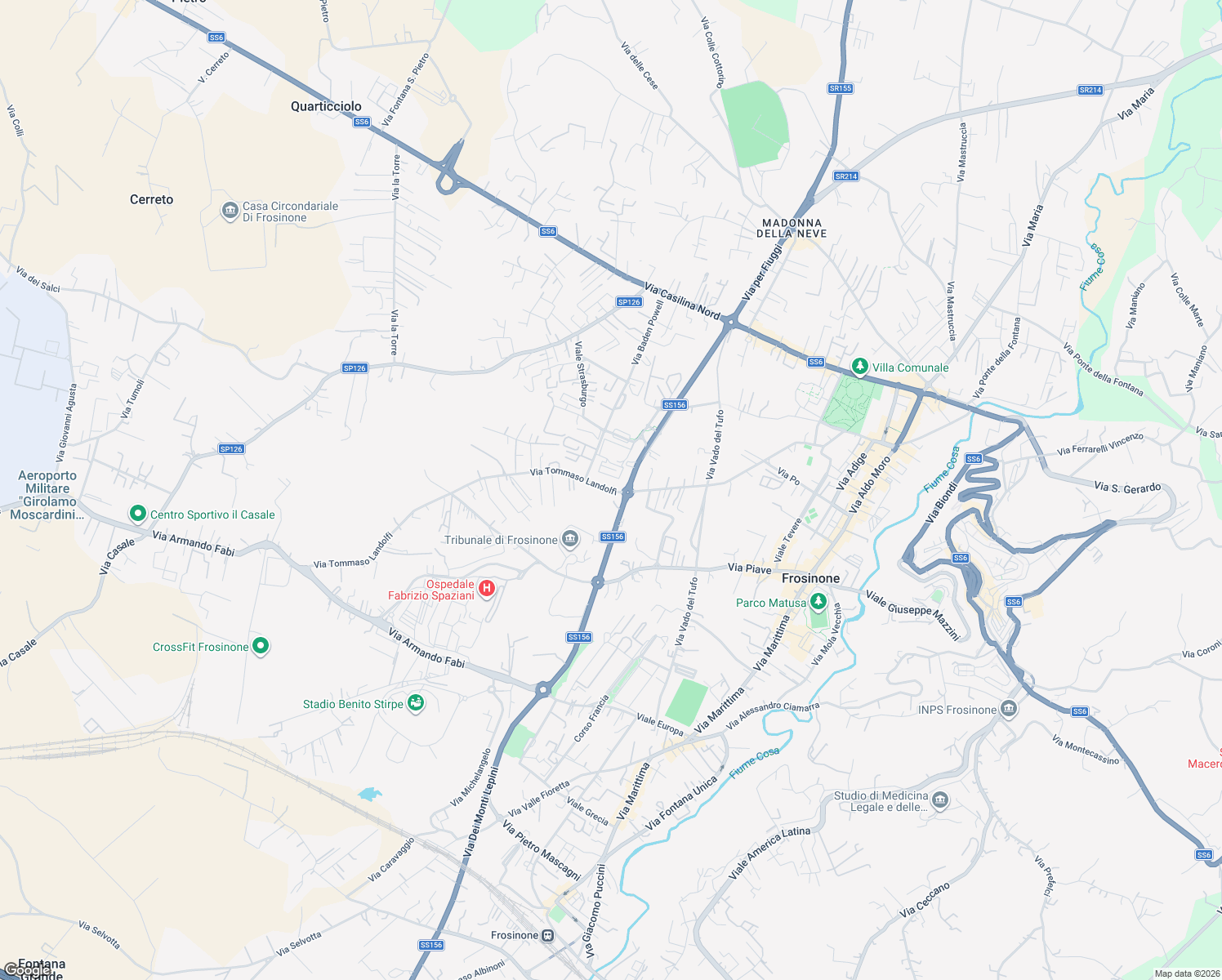 map of restaurants, bars, coffee shops, grocery stores, and more near 772 Via Tommaso Landolfi in Frosinone