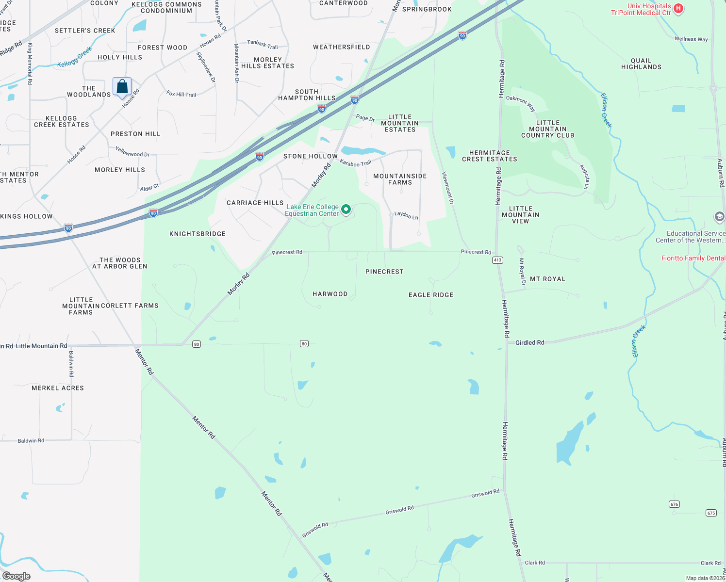 map of restaurants, bars, coffee shops, grocery stores, and more near 8271 Harwood Lane in Painesville